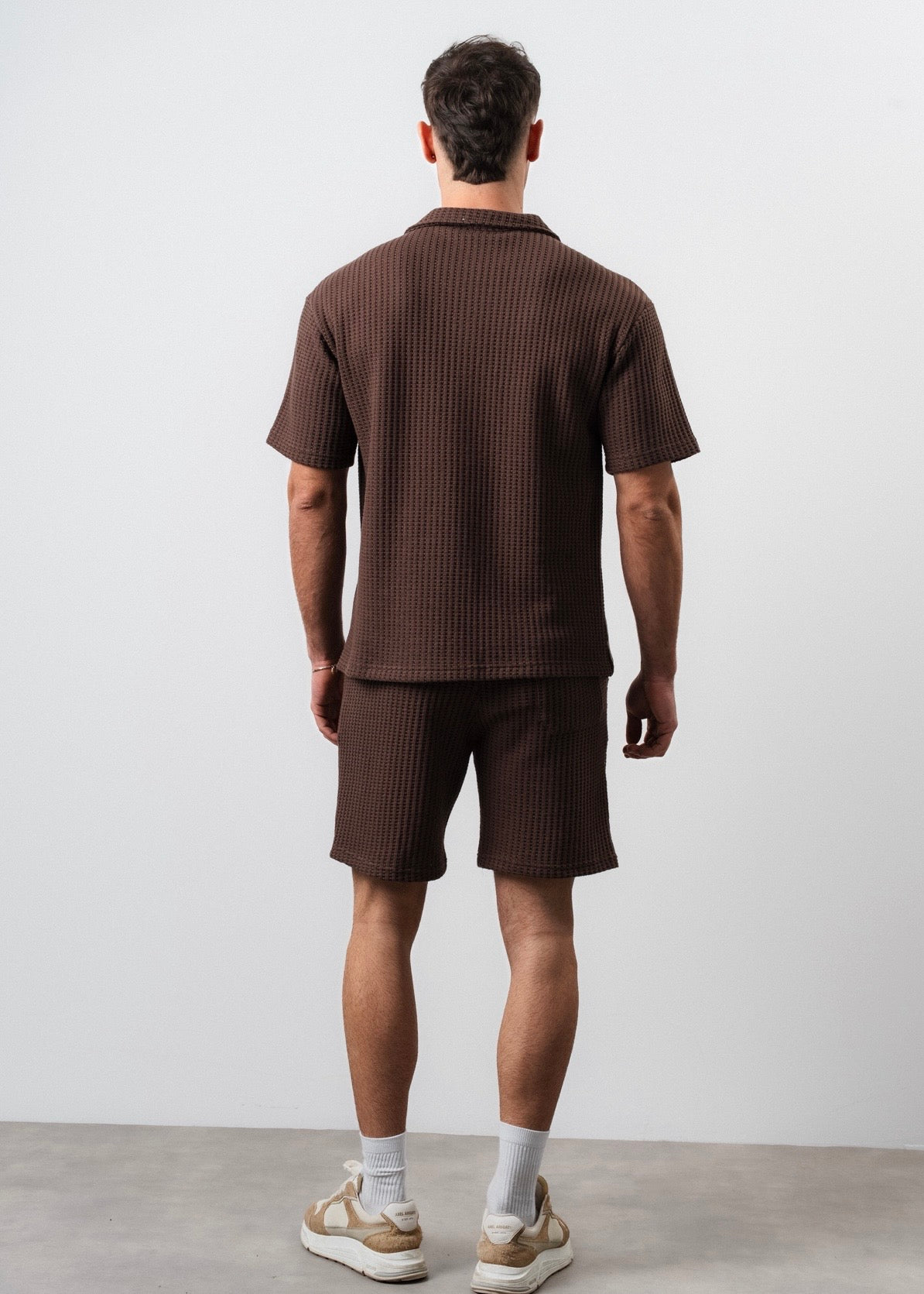 Ensemble short chemise maille marron