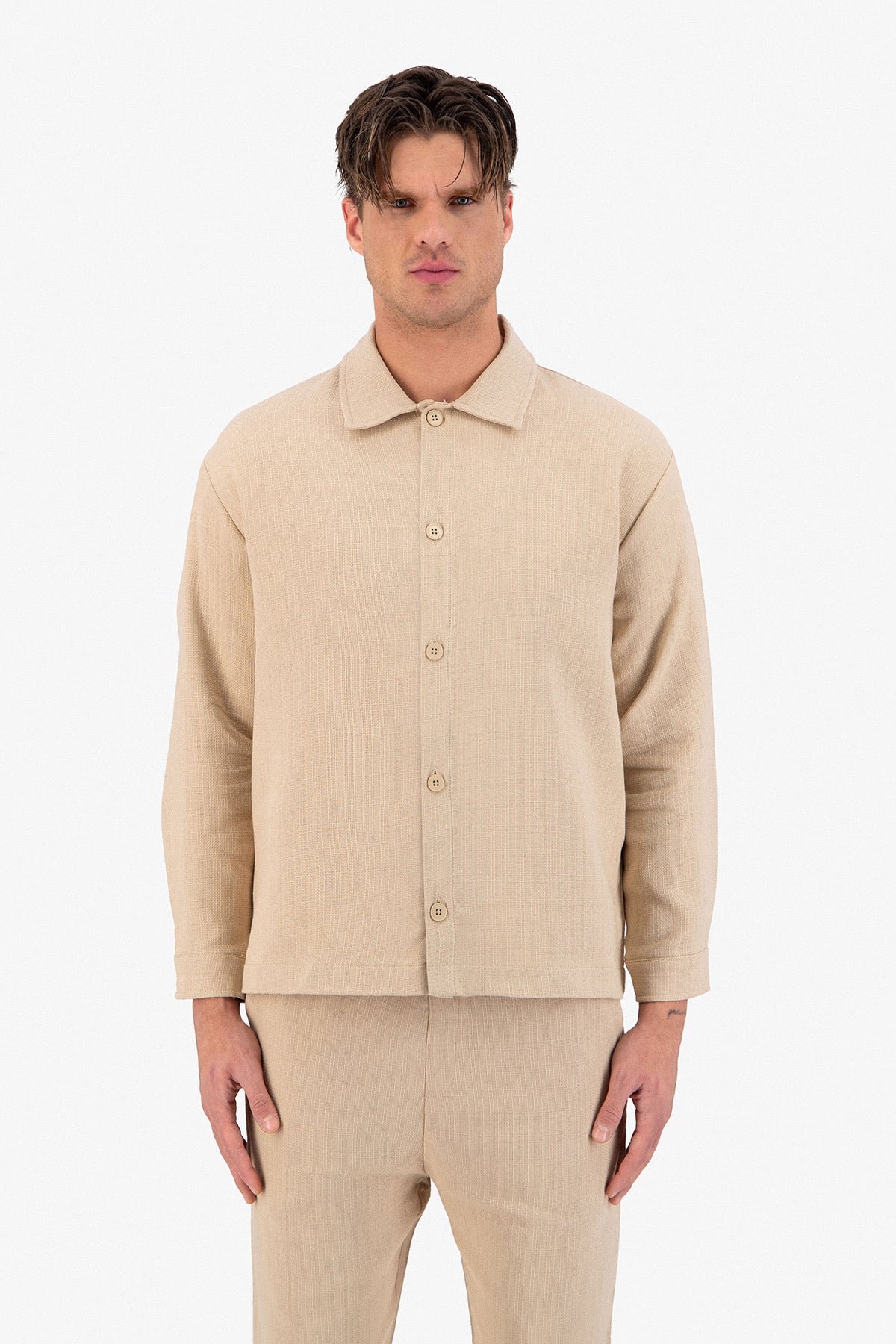 Chemise manche longue Jacquard beige