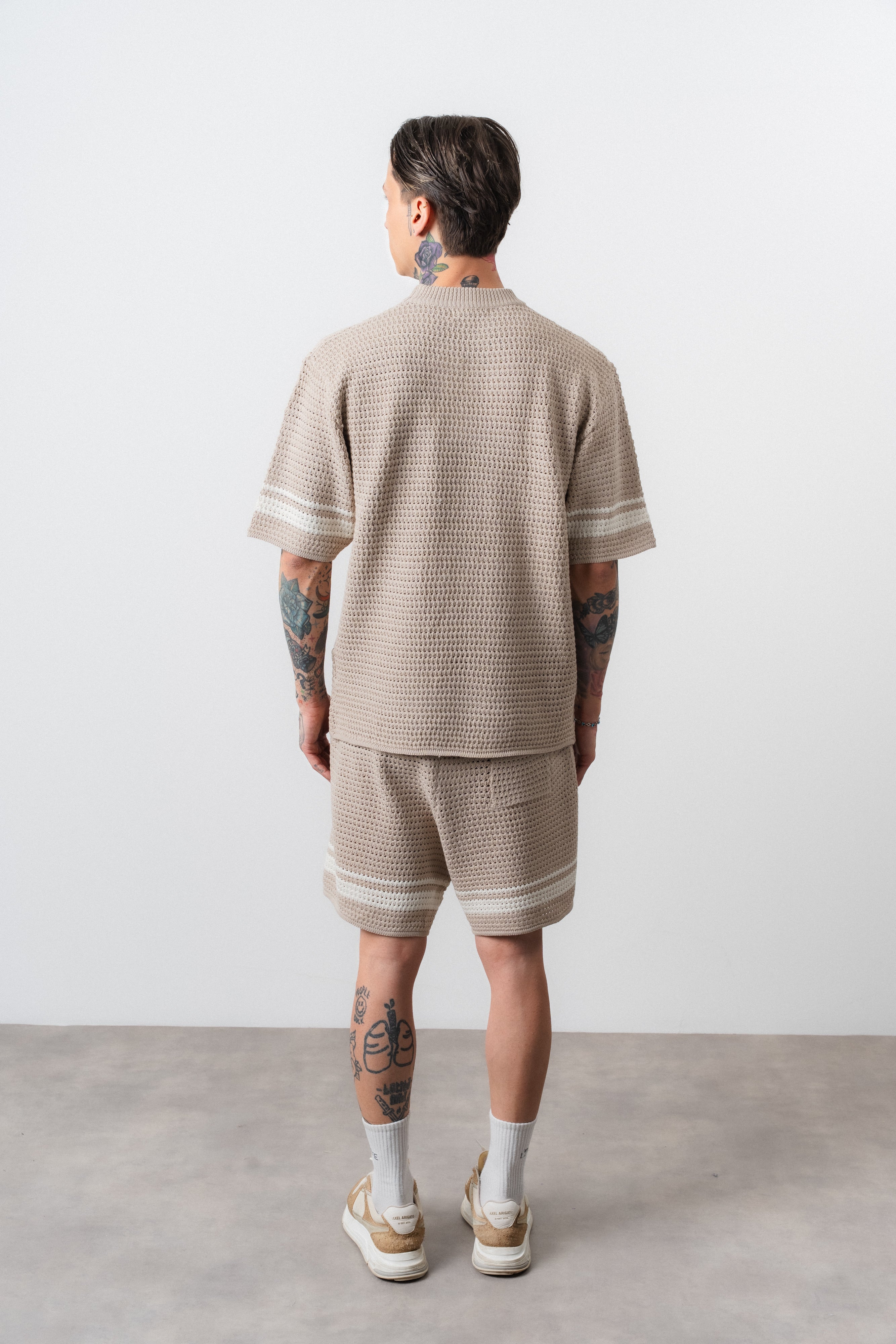 Ensemble short t-shirt maille beige