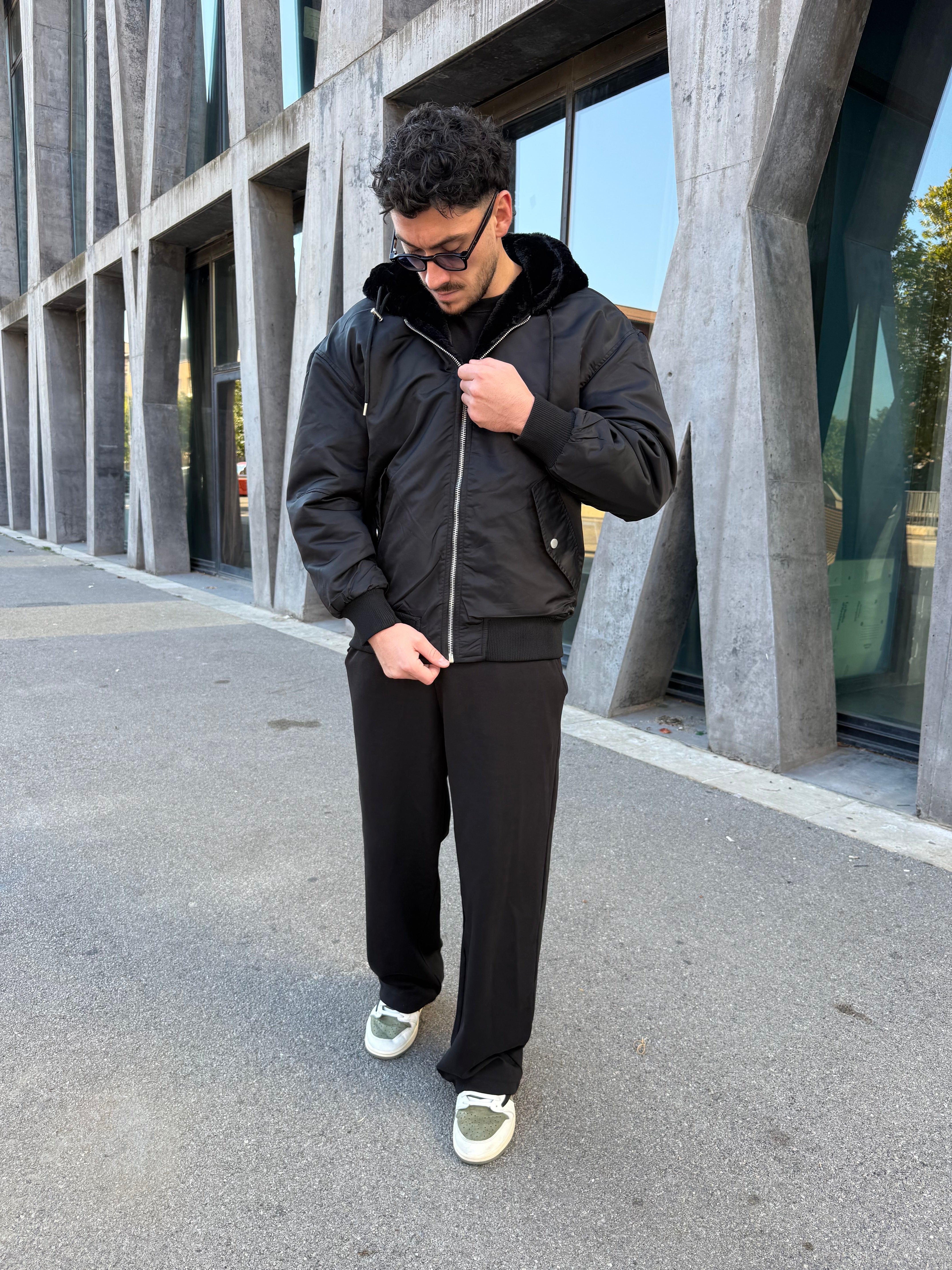 Veste réversible noir nylon / fourrure