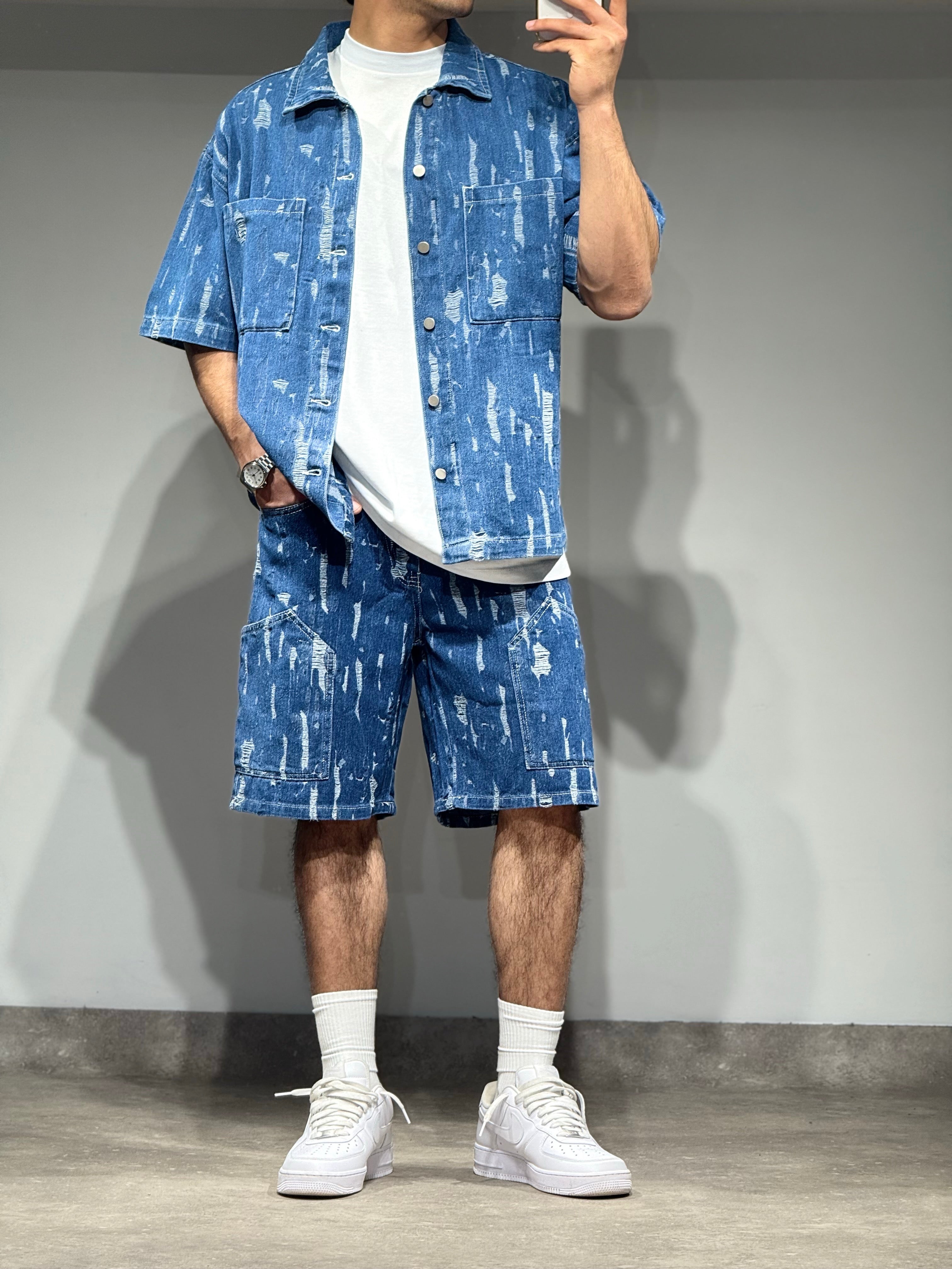 Ensemble Jean short +chemise bleu M5