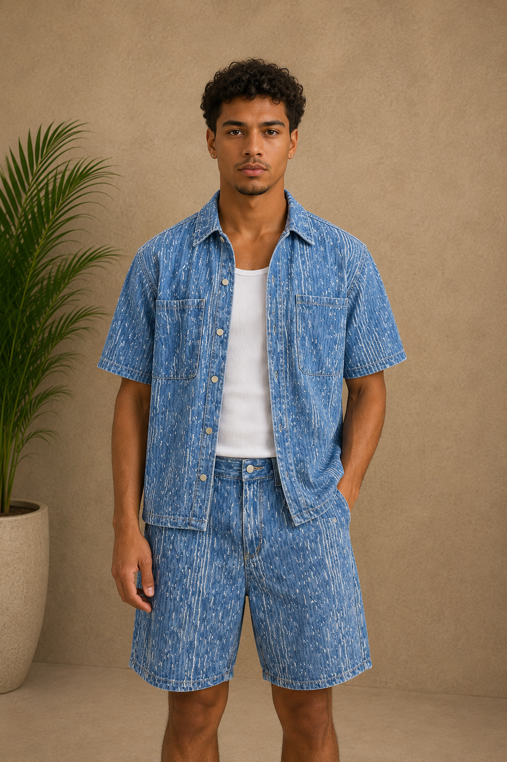 Ensemble short et chemise jean bleu destroy