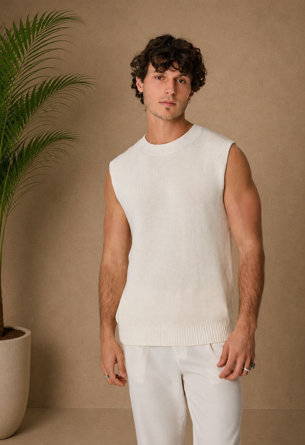 Débardeur maille épais blanc cassé