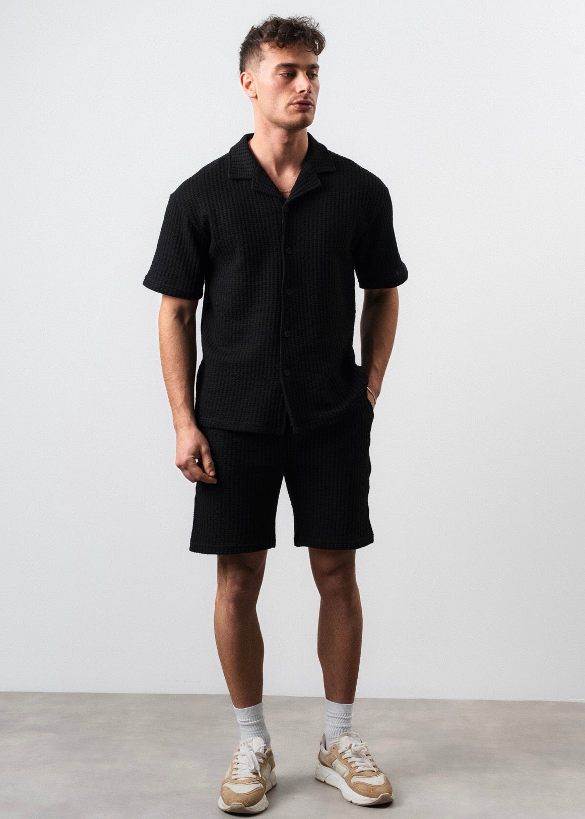 Ensemble short chemise maille noir