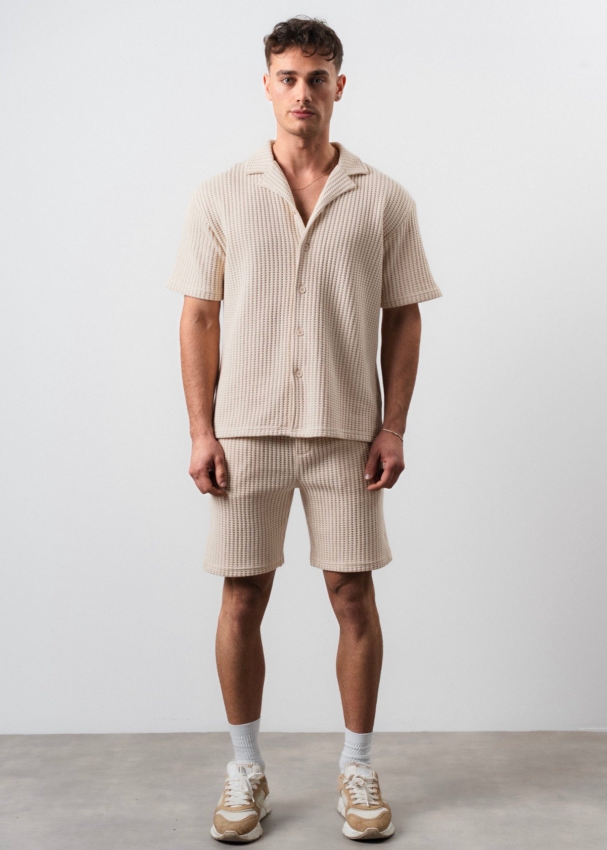 Ensemble short chemise maille beige