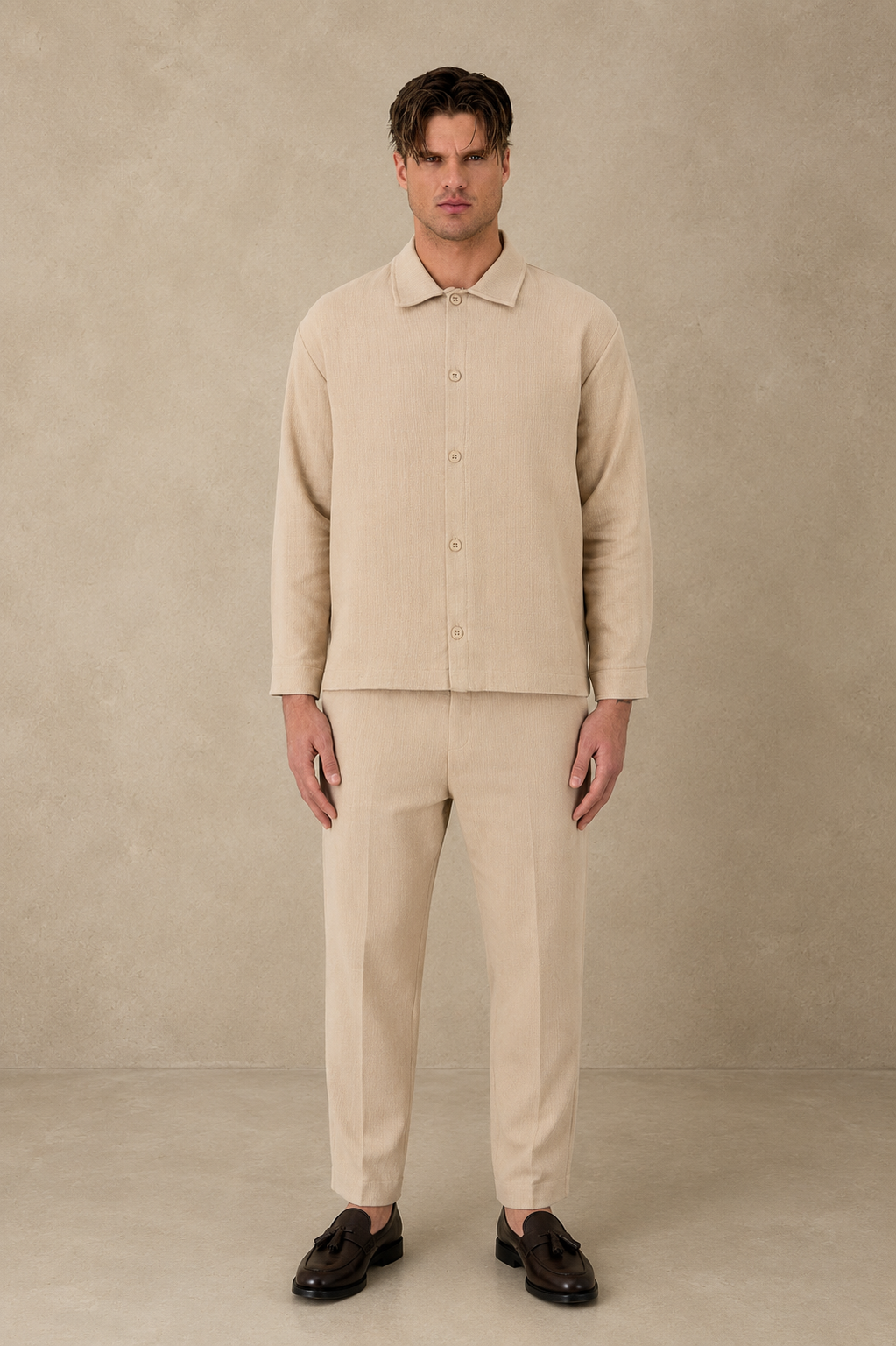 Chemise manche longue Jacquard beige