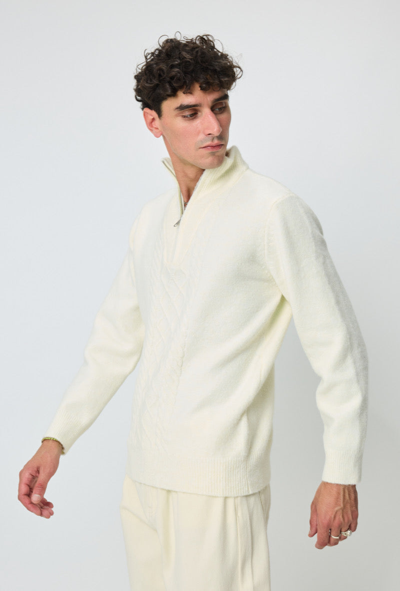 Pull maille blanc col zippé