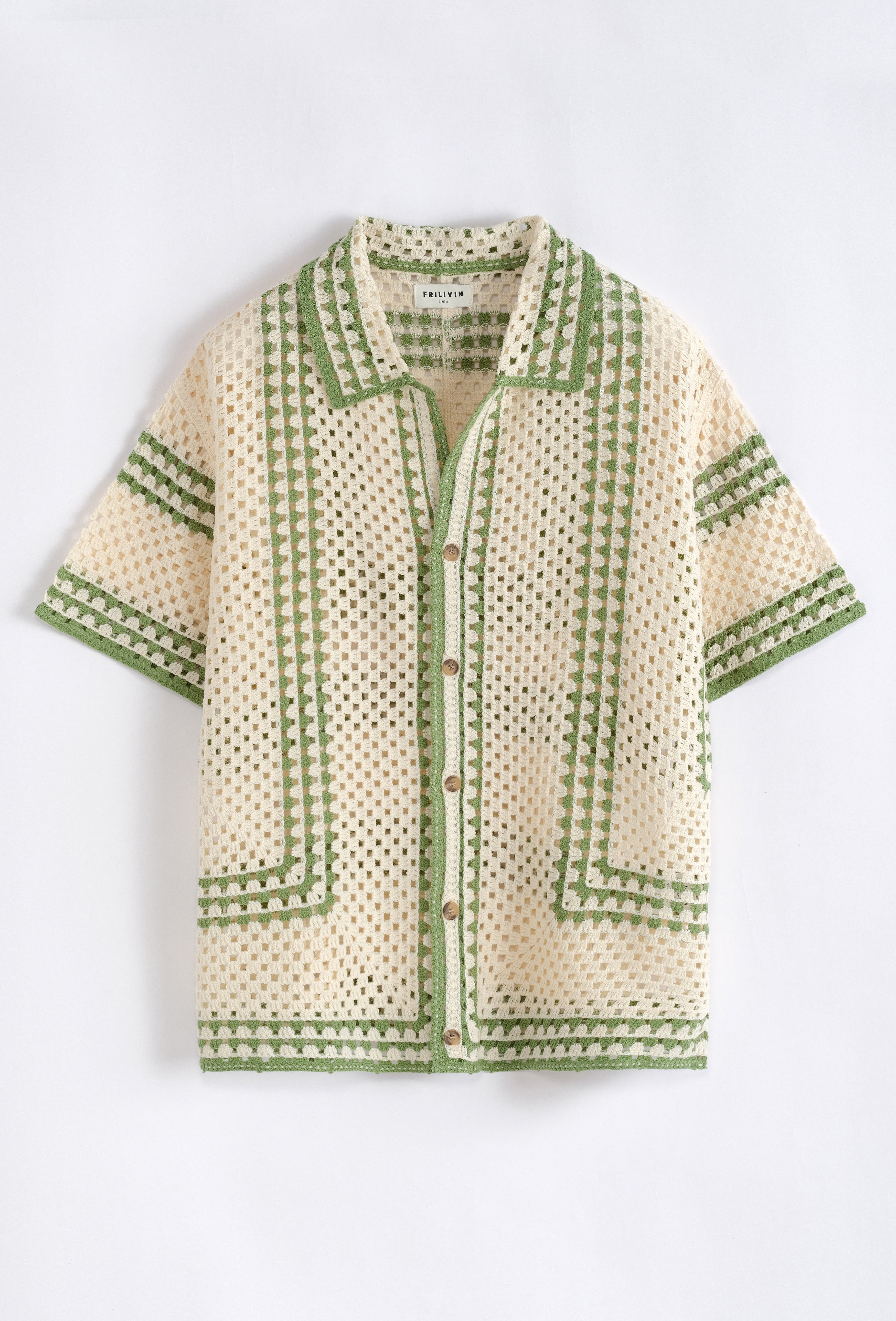 Chemise crochet vert / blanc