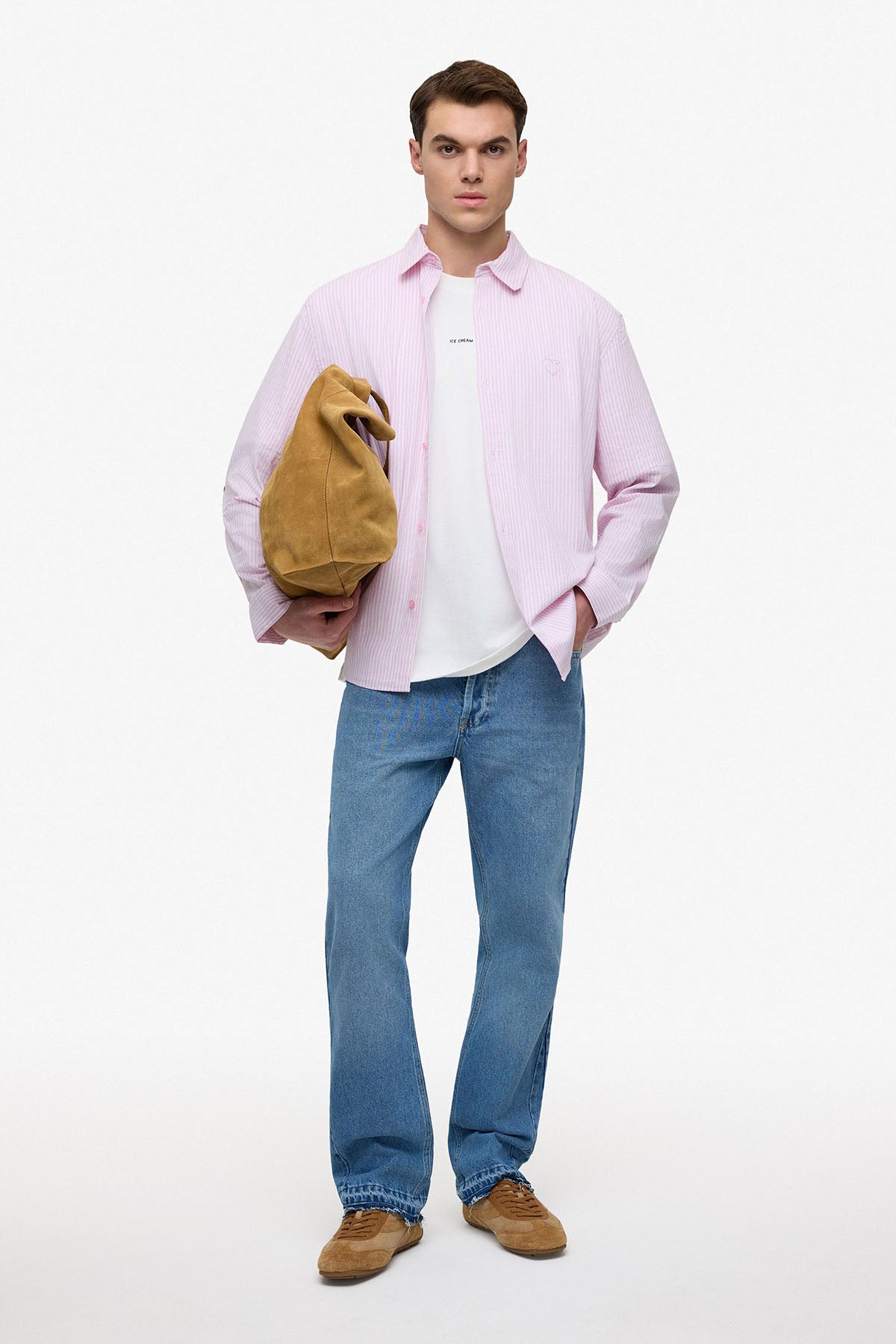 Chemise manche longue rayures rose / blanc