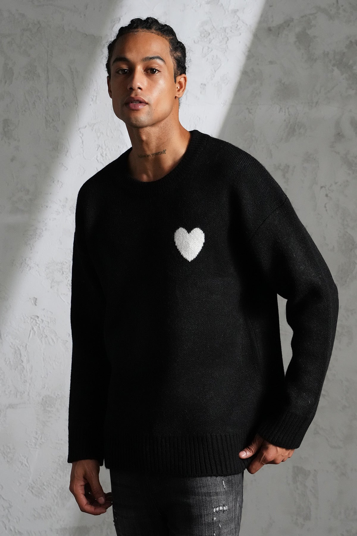 Pull maille noir Cœur
