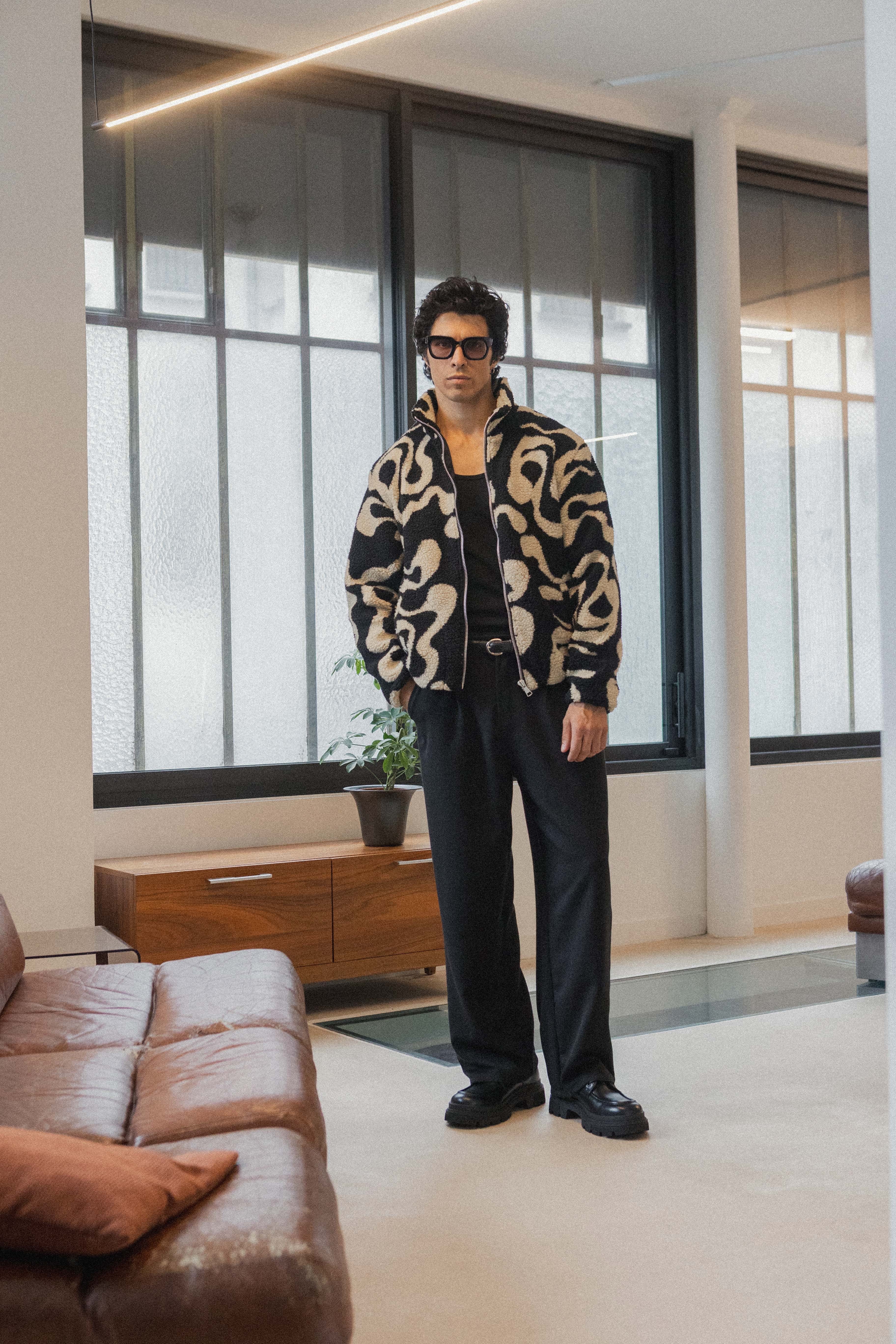 Veste laine beige noir