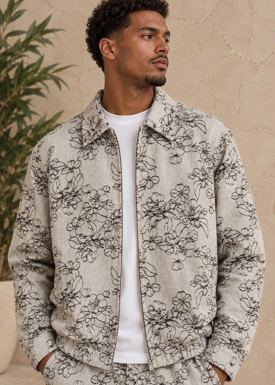 Ensemble beige fleur noir