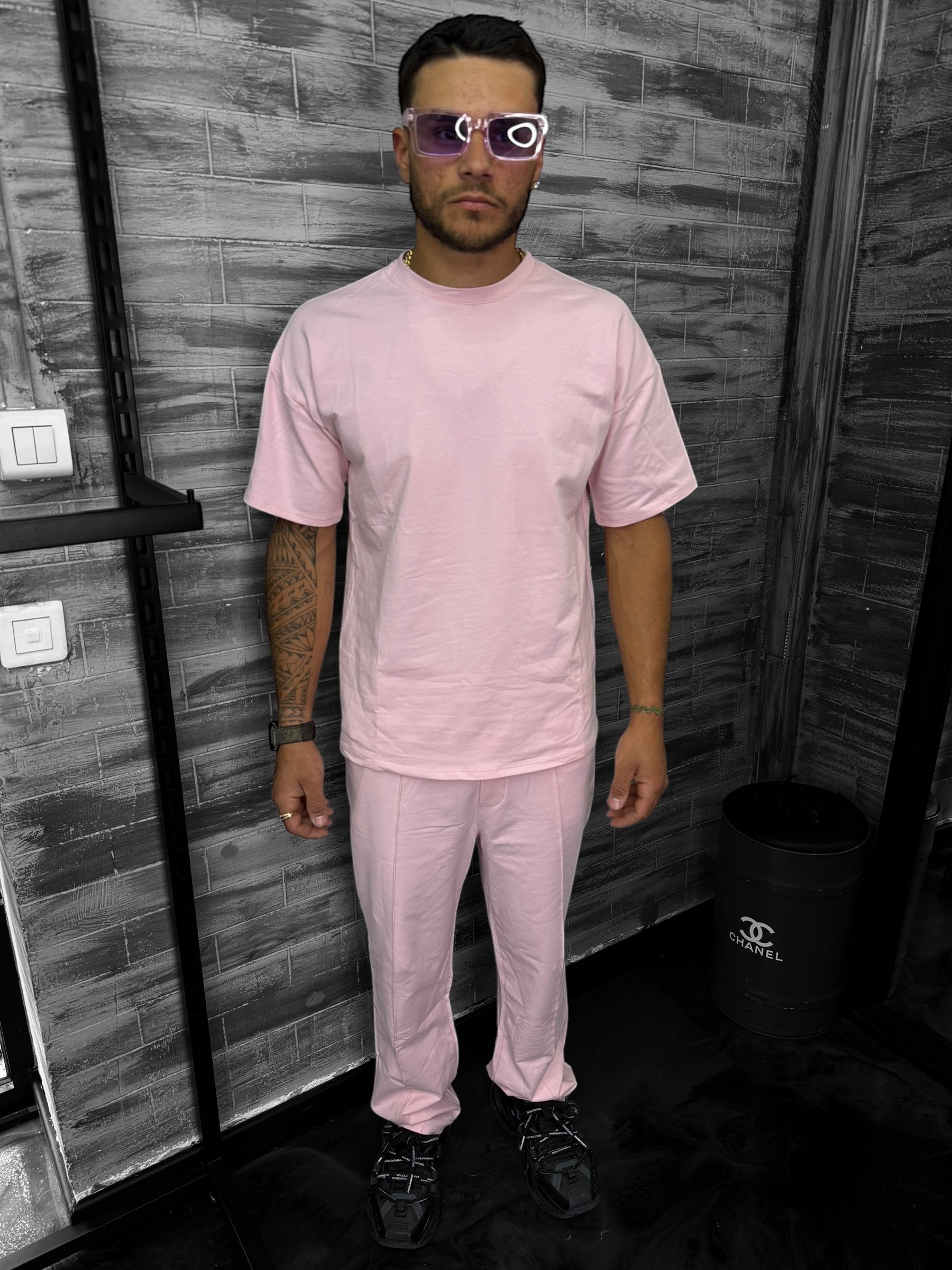 Ensemble Basic t-shirt pantalon rose
