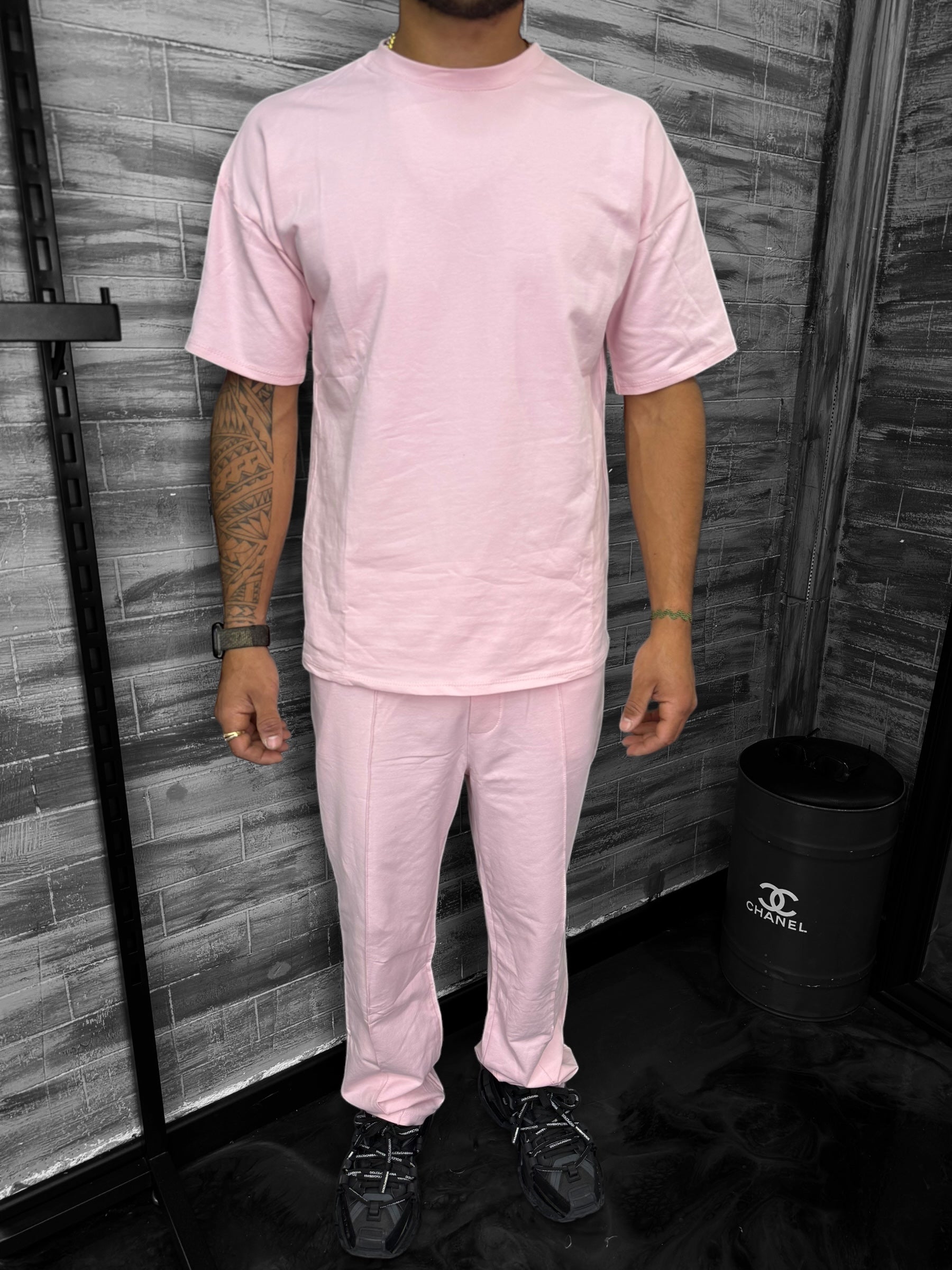 Ensemble Basic t-shirt pantalon rose