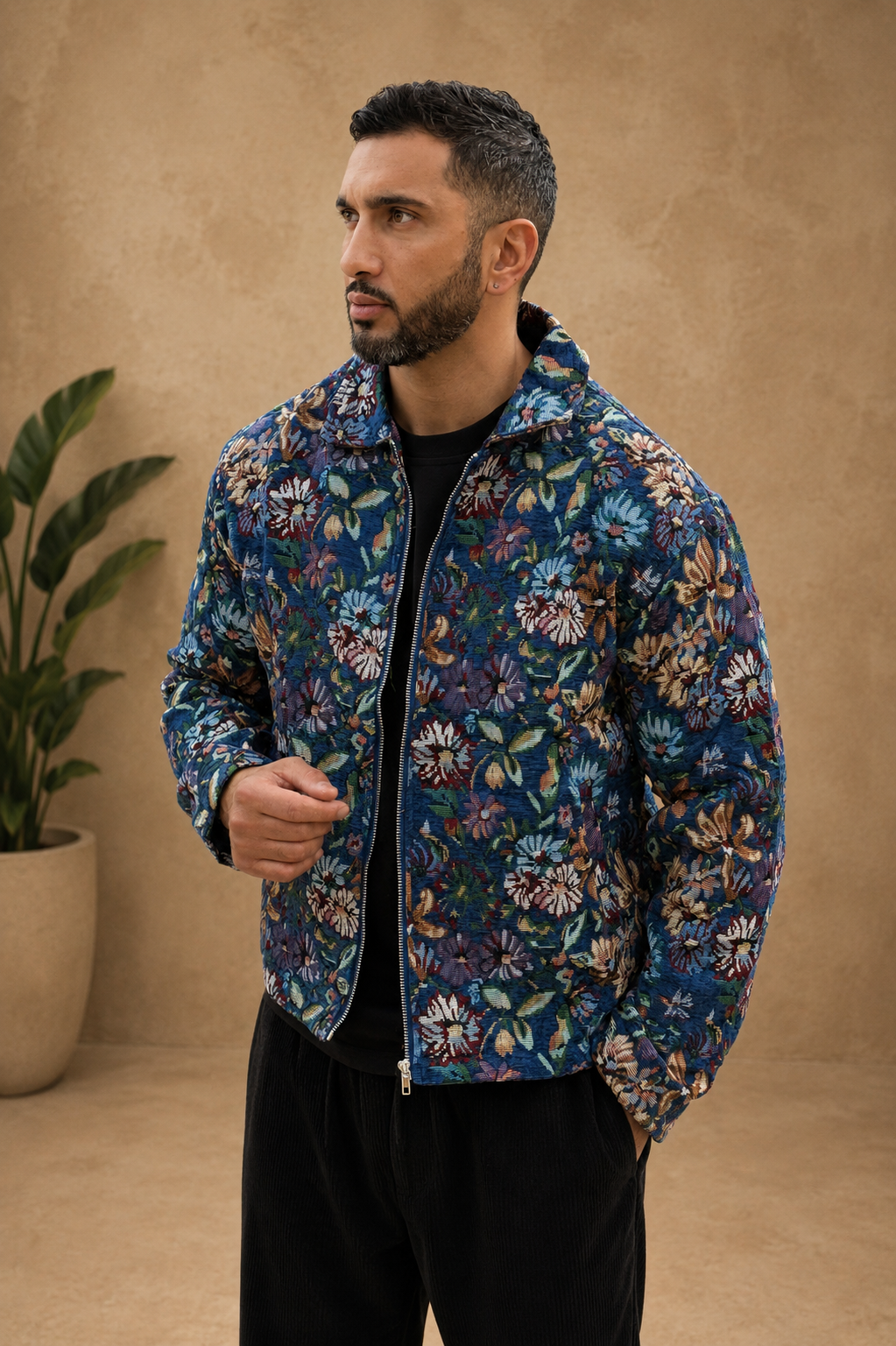 Veste motif fleurs brodés