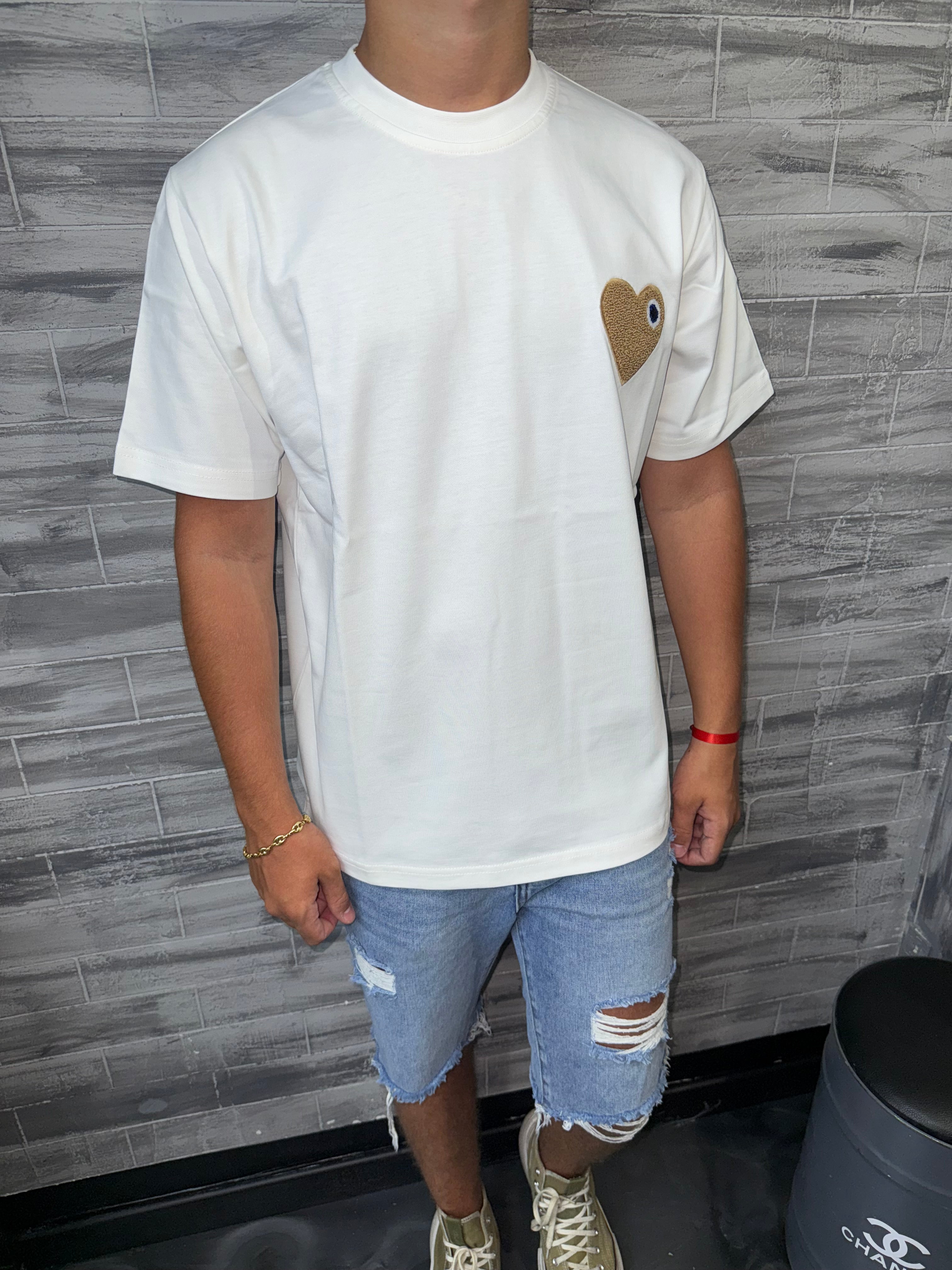 T-shirt Blanc cœur beige