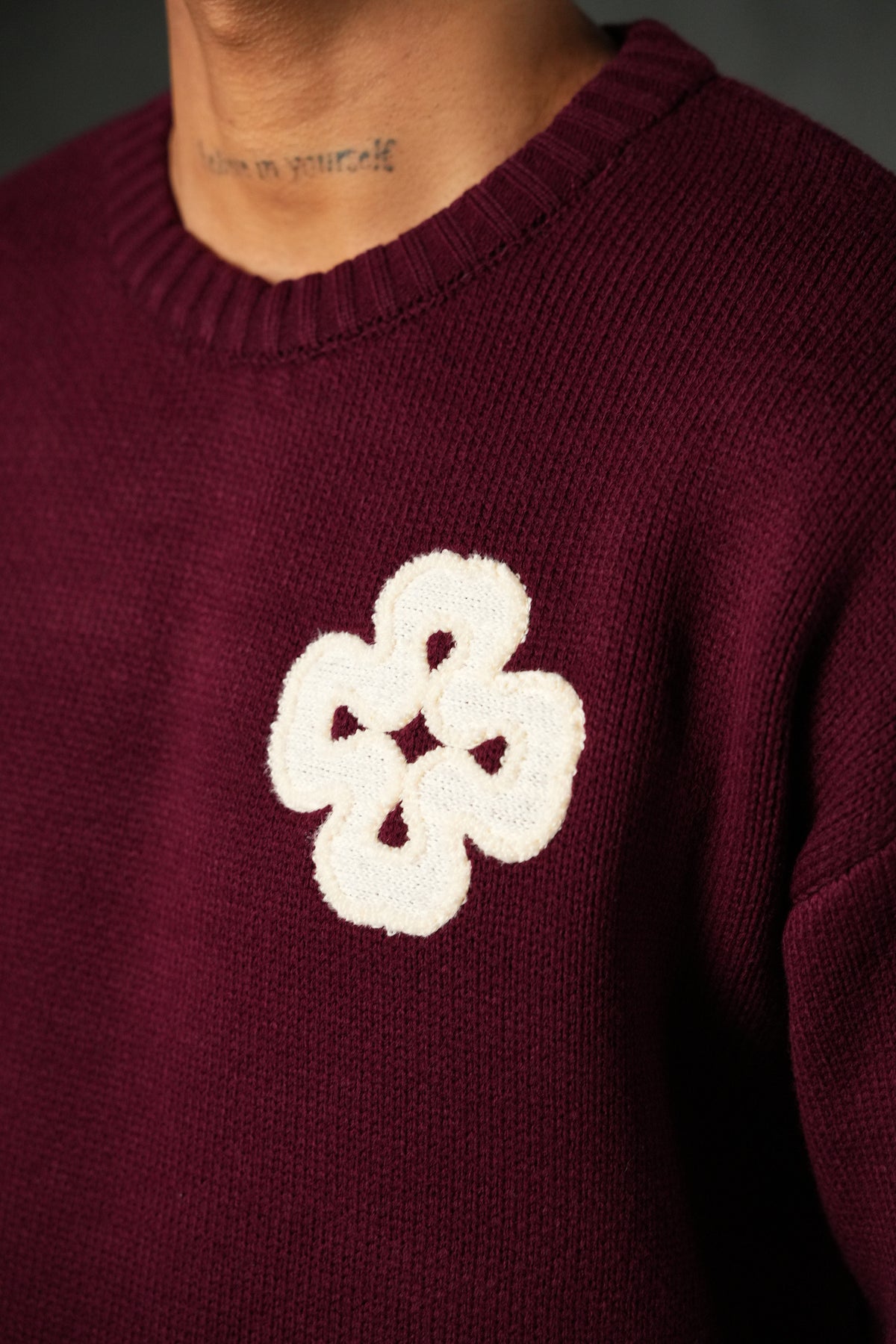 Pull Trèfle bordeaux
