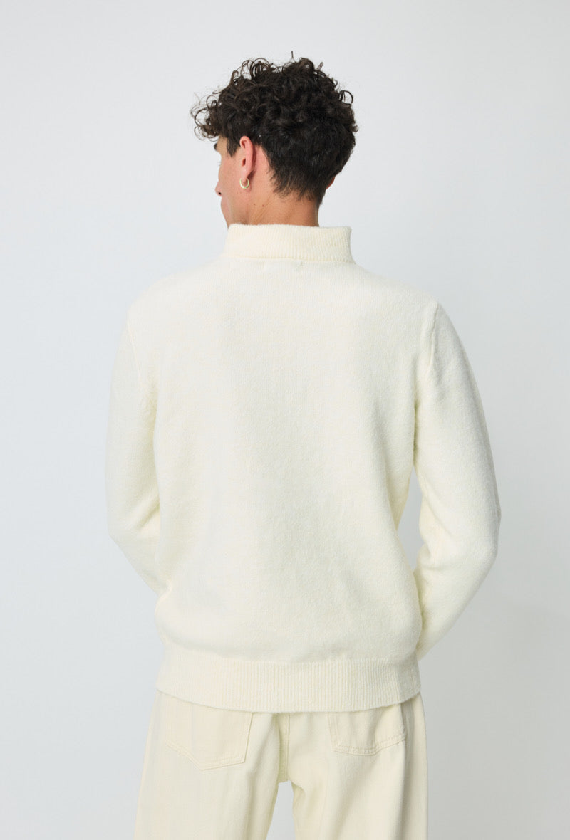 Pull maille blanc col zippé