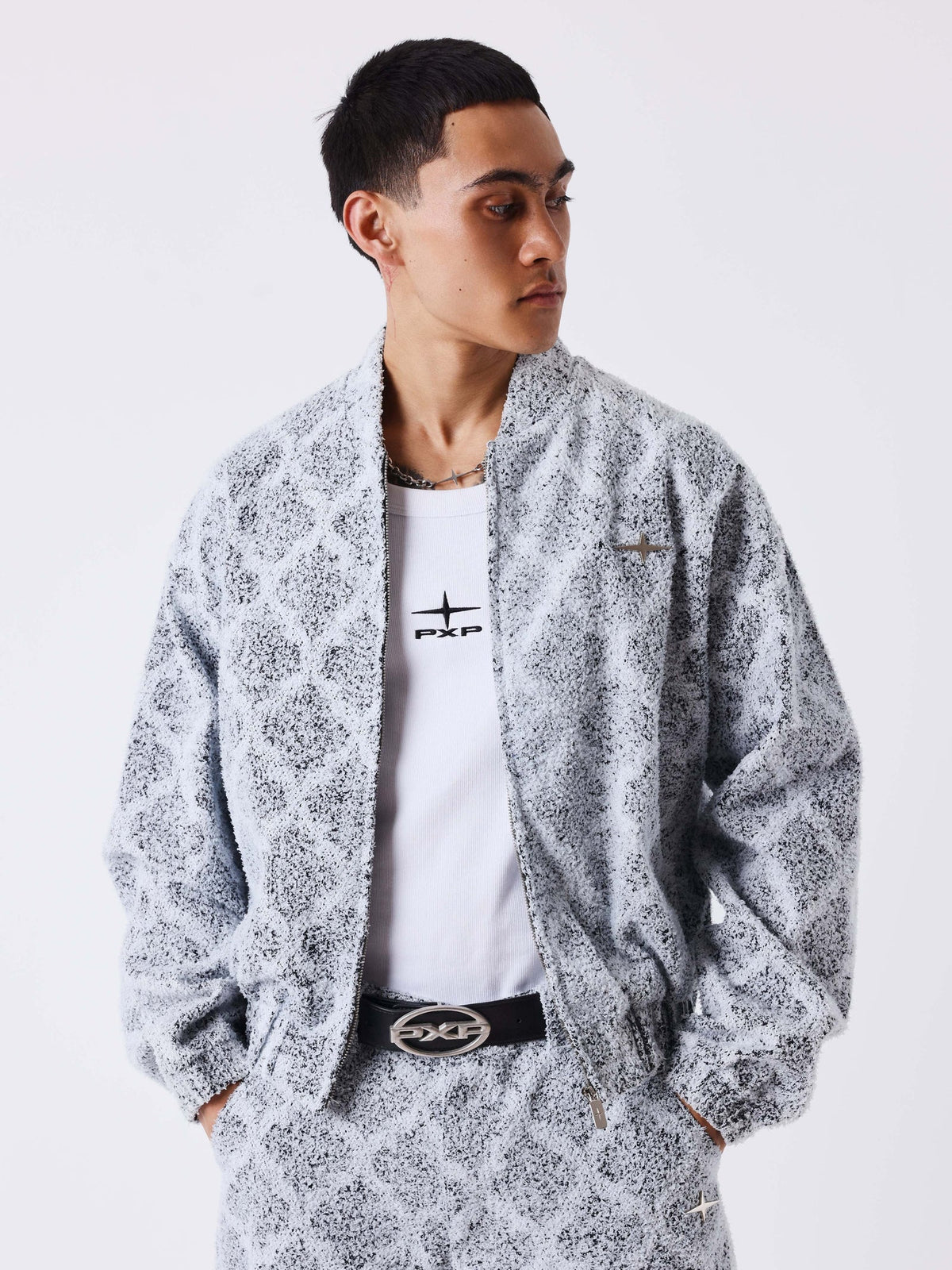 PXP - VESTE MOTIFS A CARREAUX MOUNTAIN GRIS