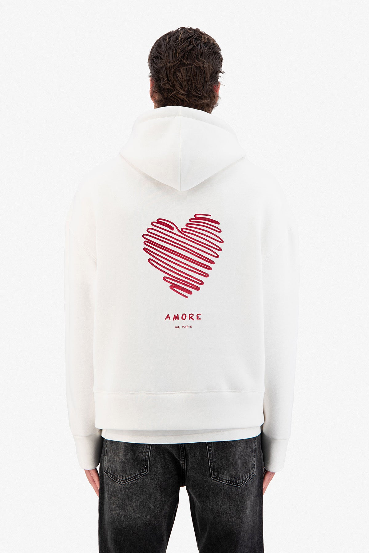 Sweat capuche blanc Amore Coeur rouge