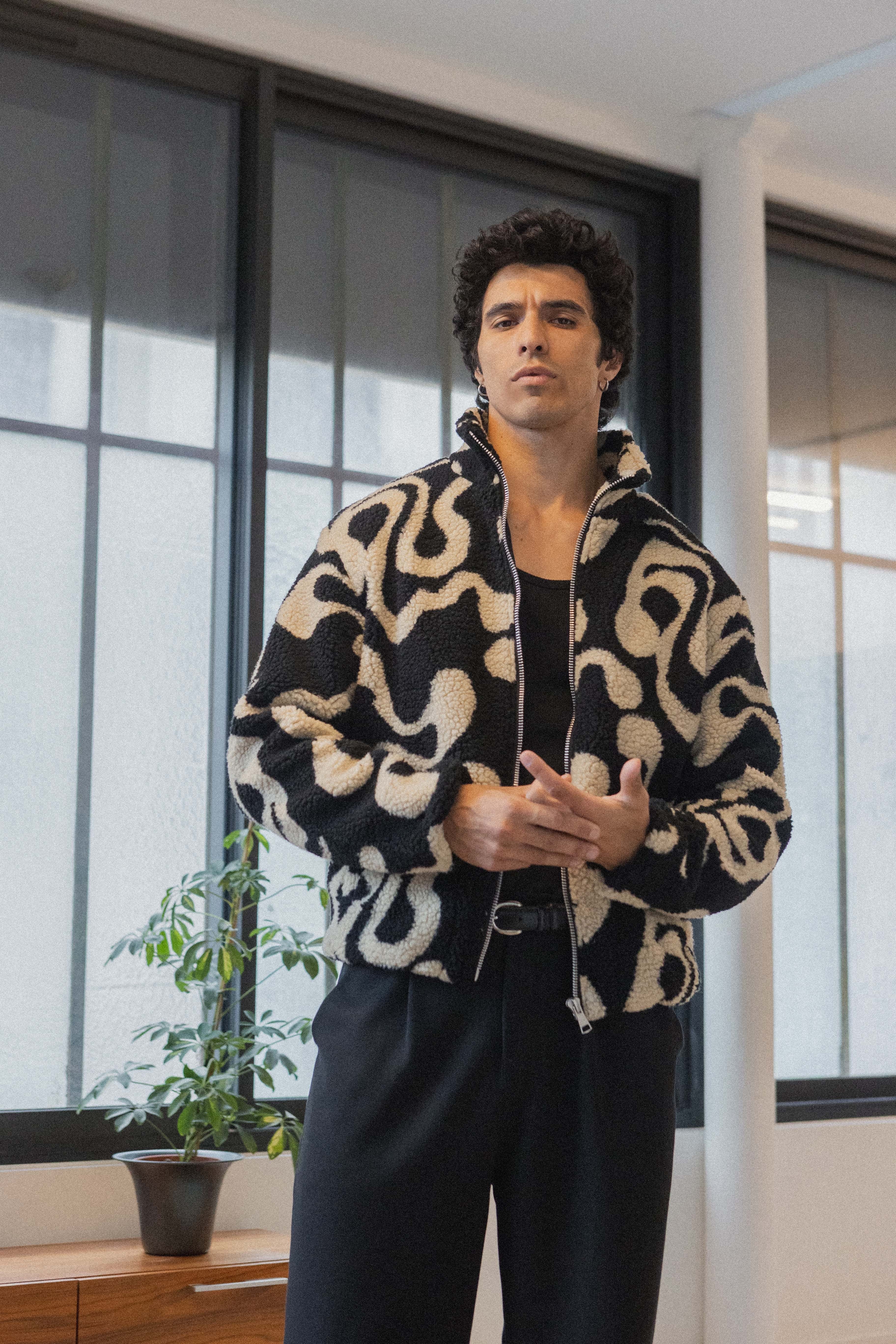 Veste laine beige noir