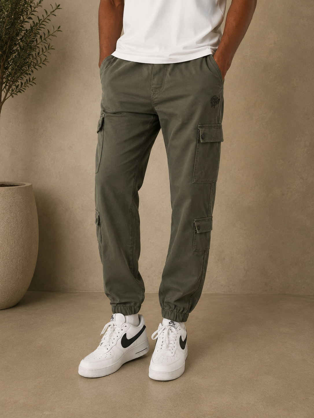PXP - Pantalon cargo multipoches kaki