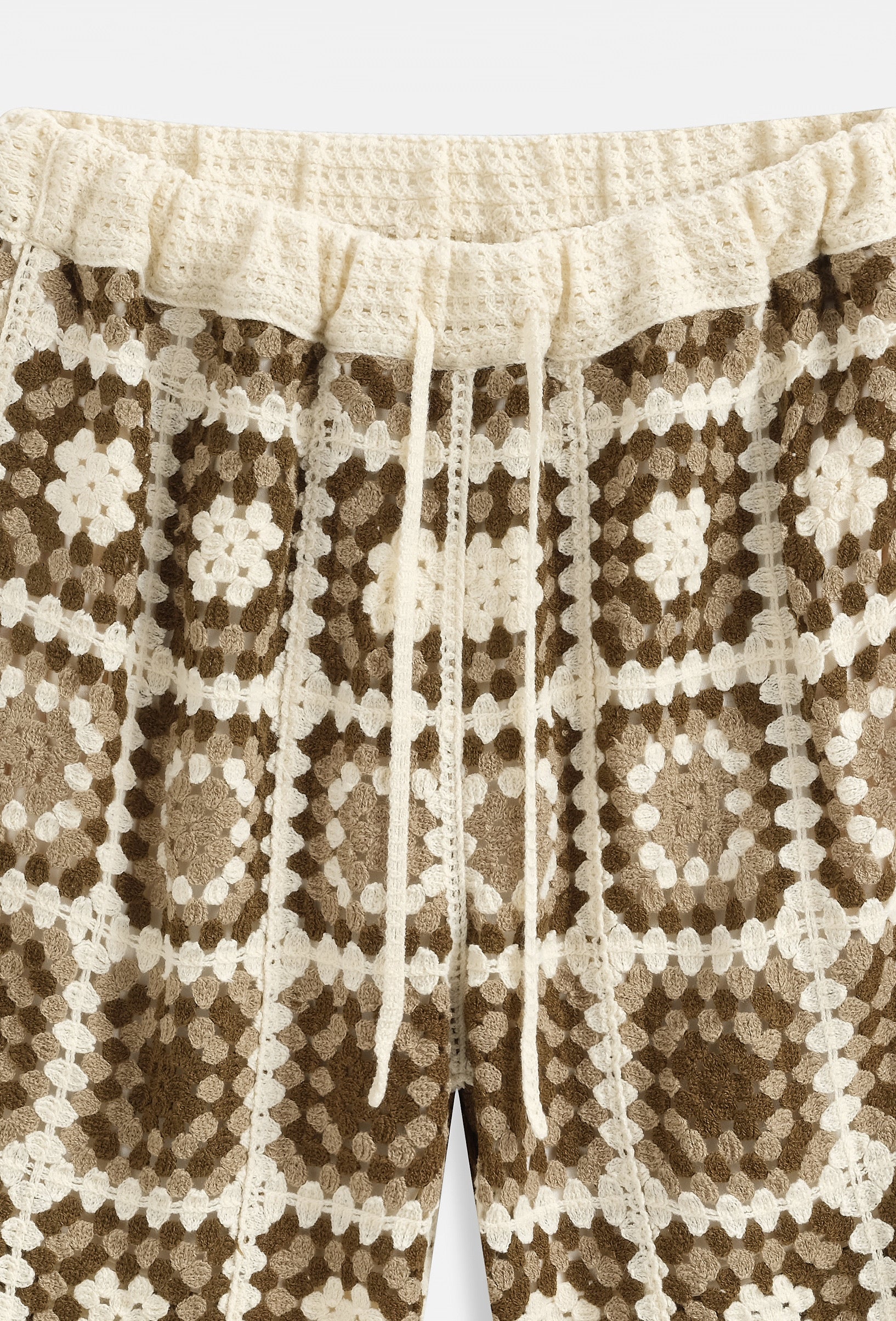 Ensemble crochet beige et marron short et chemise