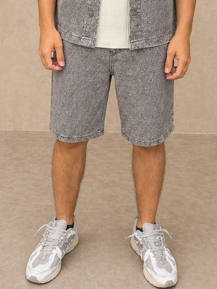 Short en jean gris losange