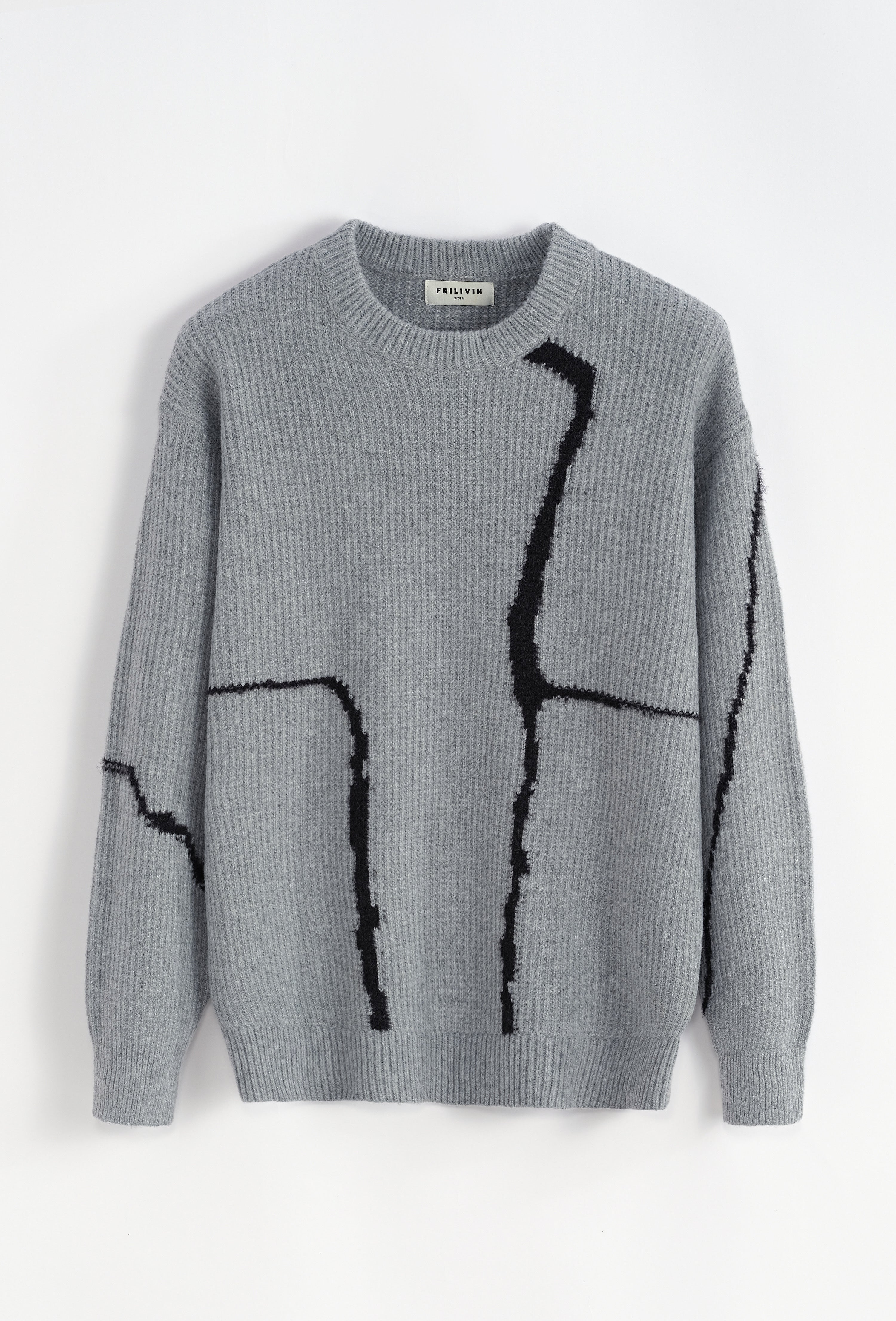 Pull maille gris motif noir