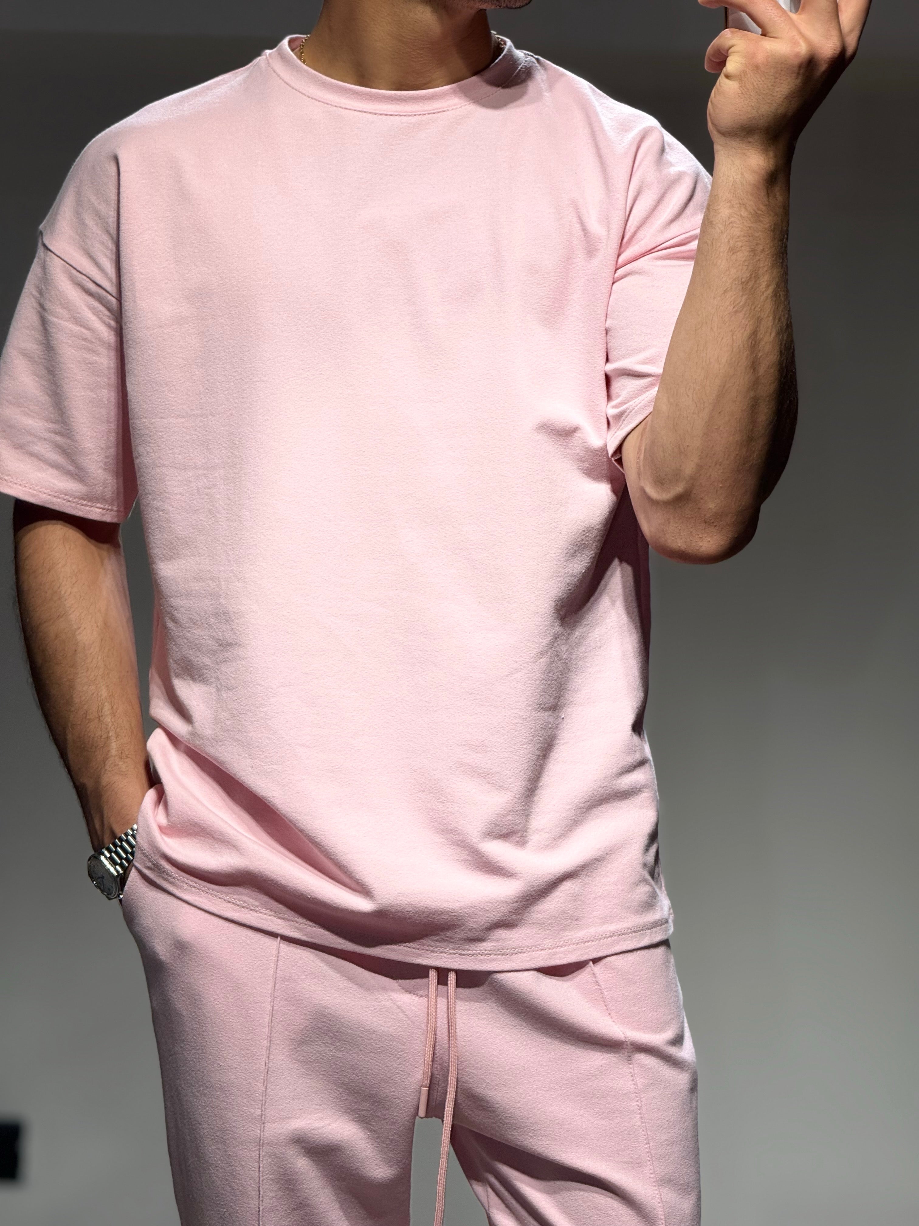 Ensemble Basic t-shirt pantalon rose