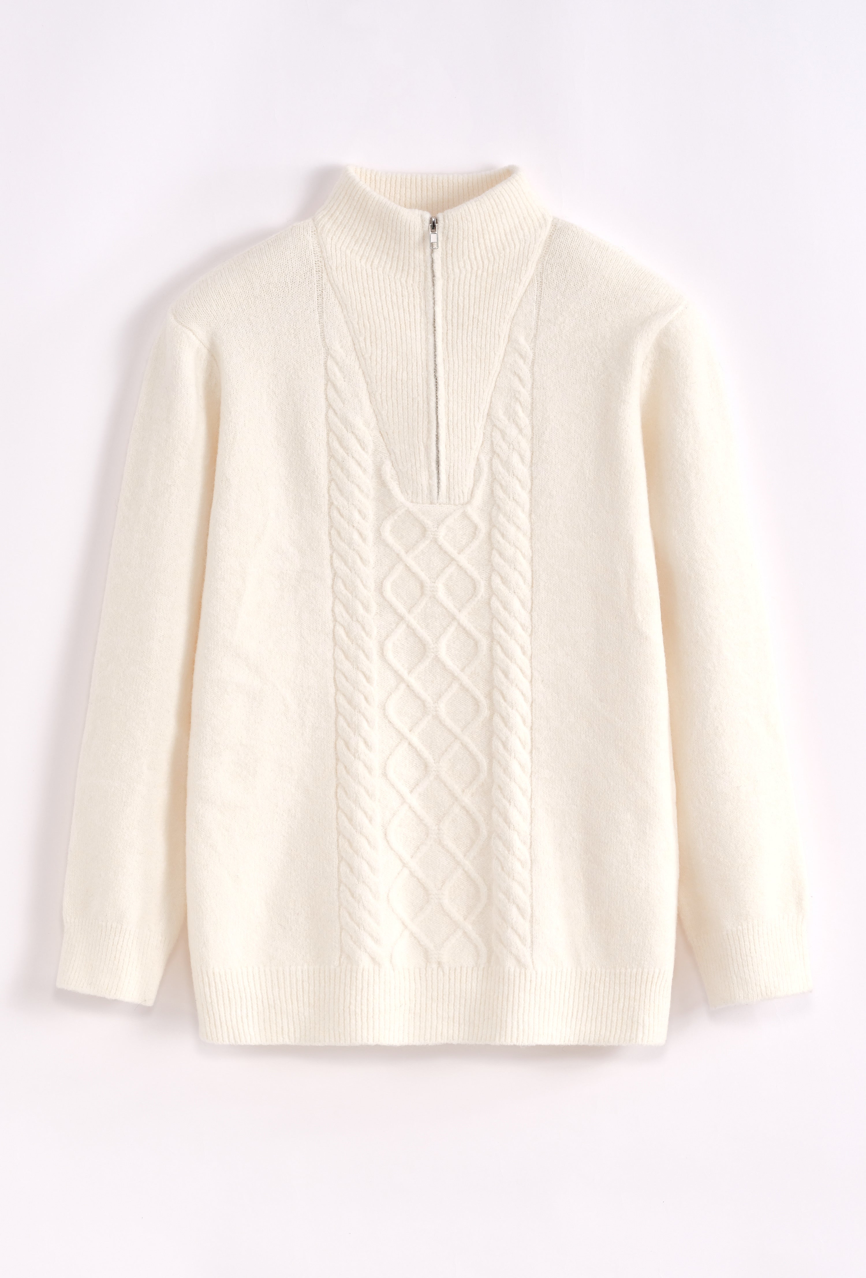 Pull maille blanc col zippé