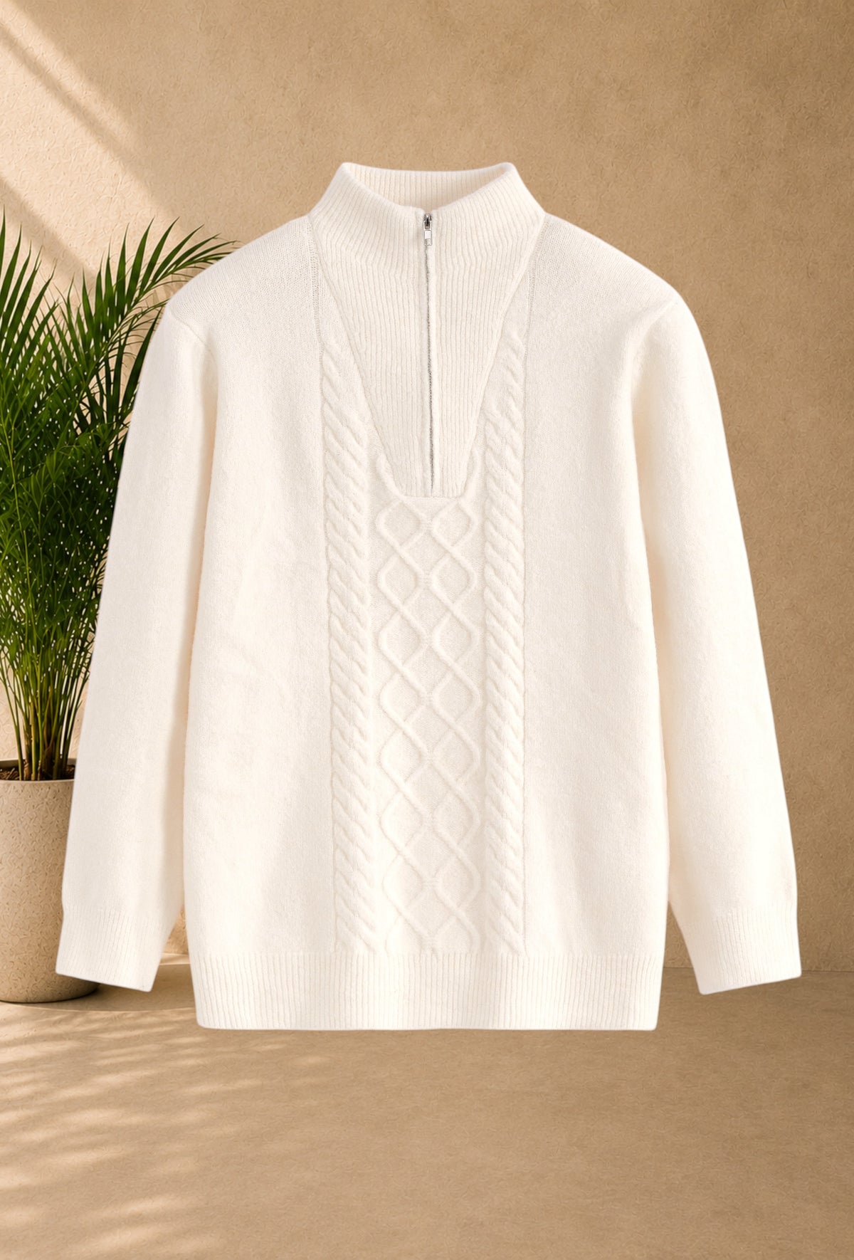 Pull maille blanc col zippé