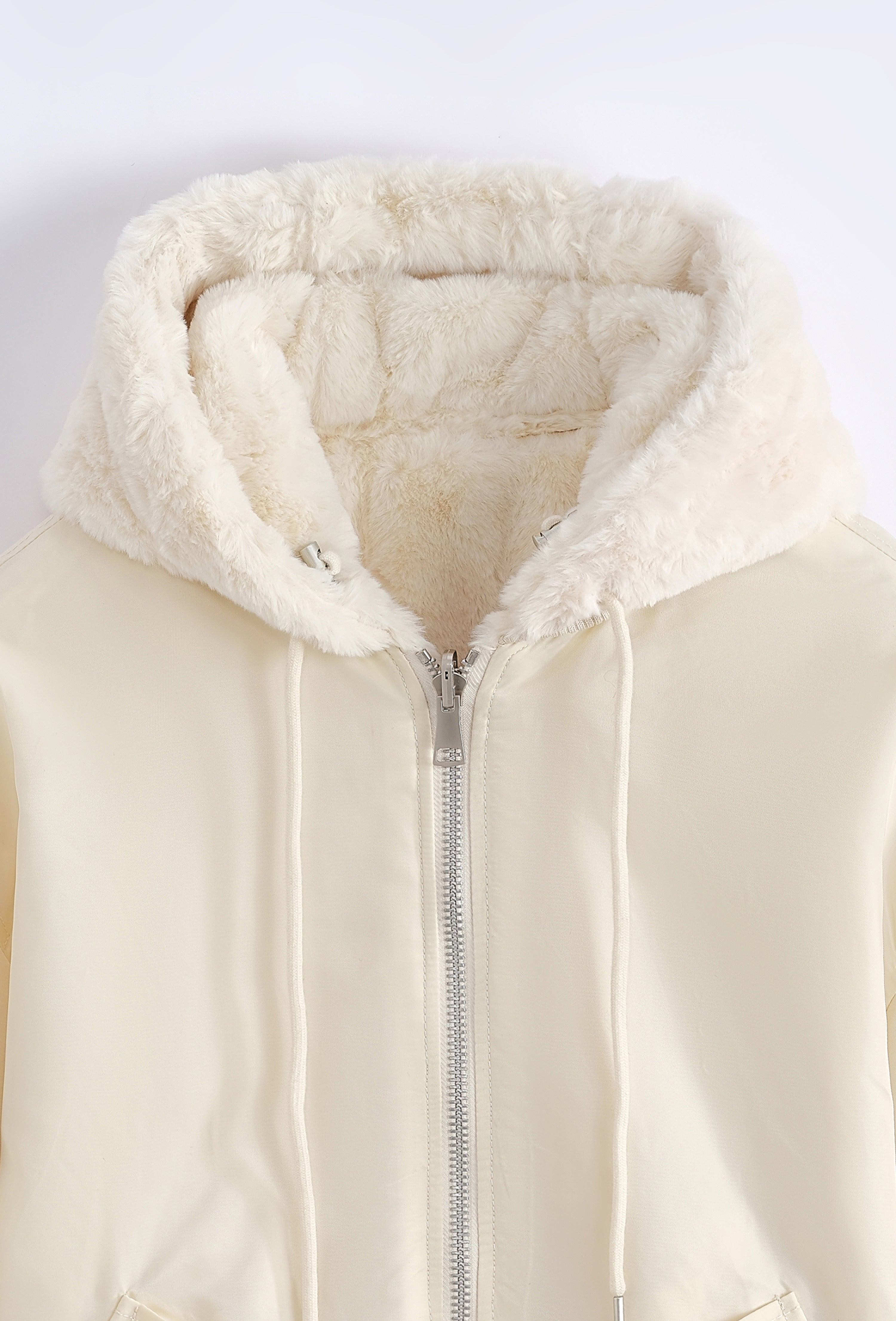 Veste réversible beige nylon / fourrure