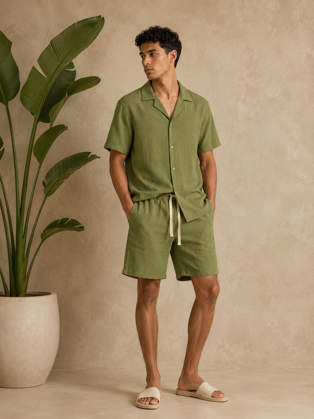 Ensemble bali short chemise kaki