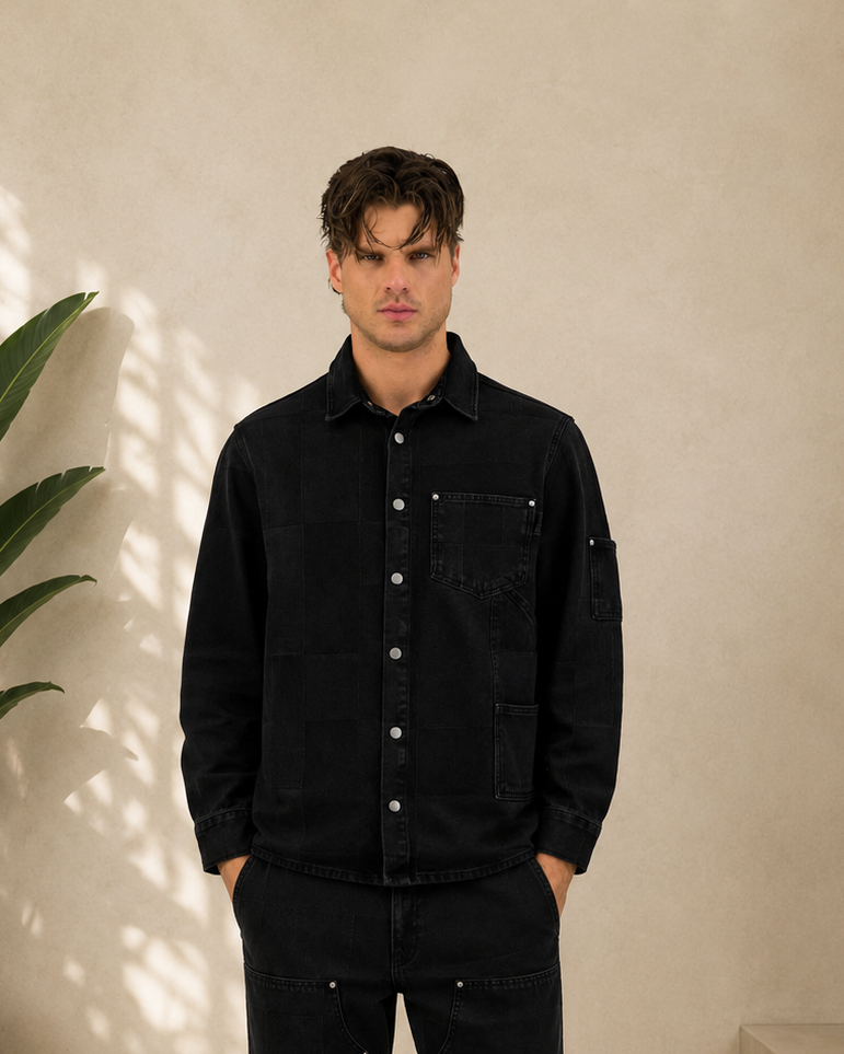 Veste jean London gris/noir