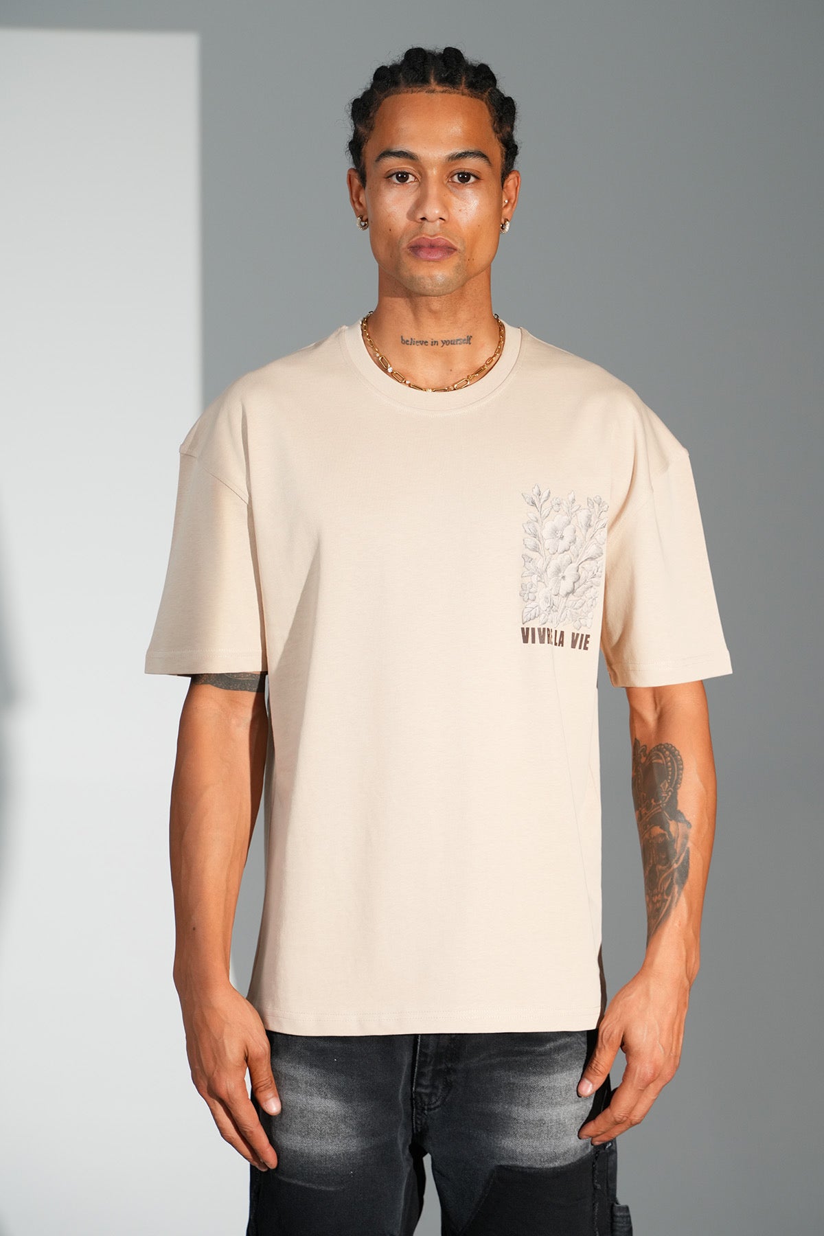 T-Shirt Vivre la vie beige