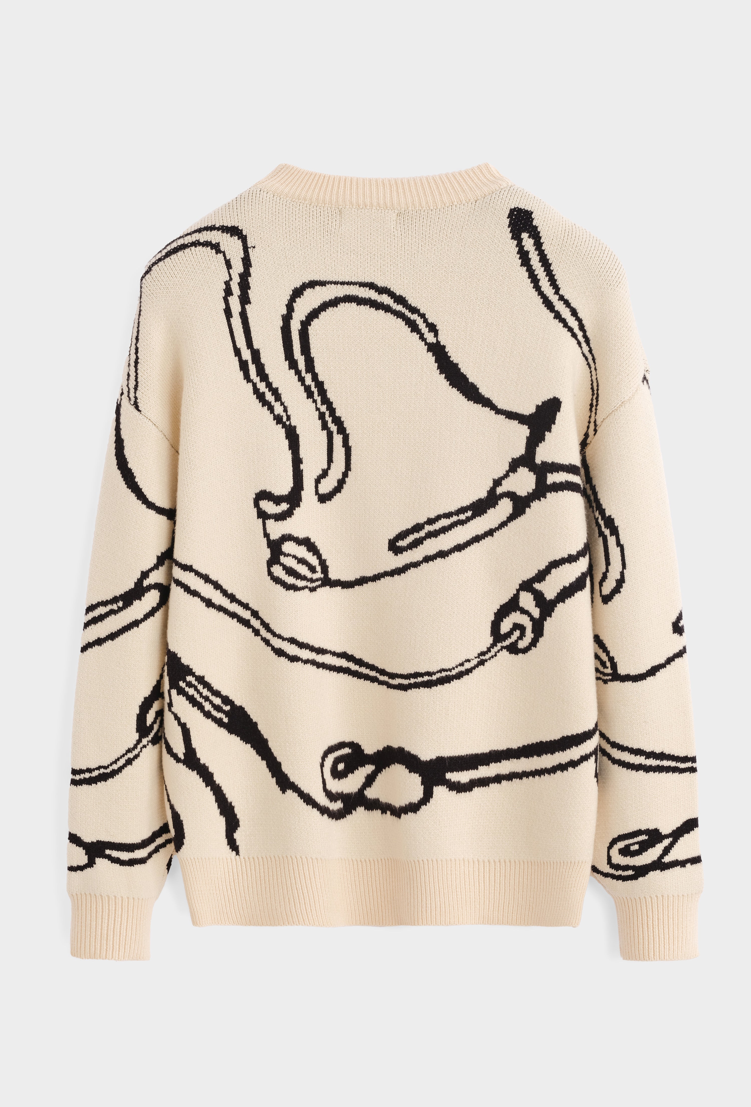 Pull beige motif noir