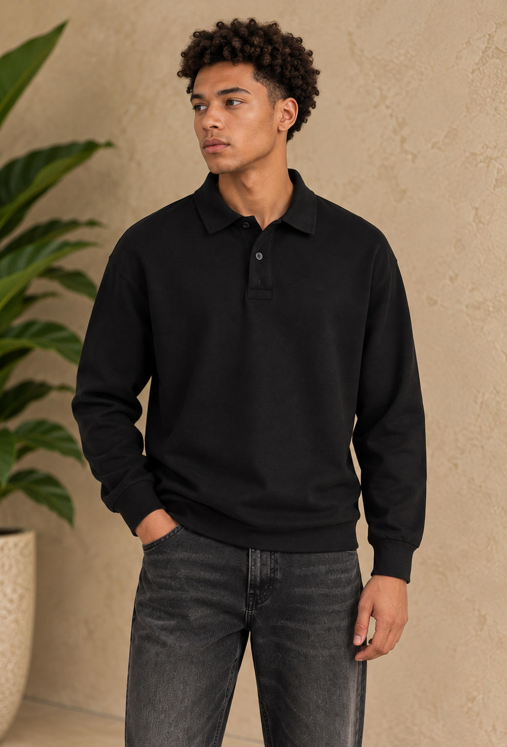 Polo manche longue noir
