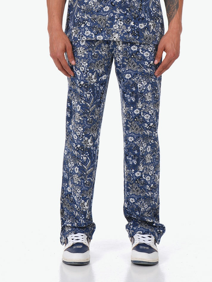 Pantalon motif bleu gris LL1117