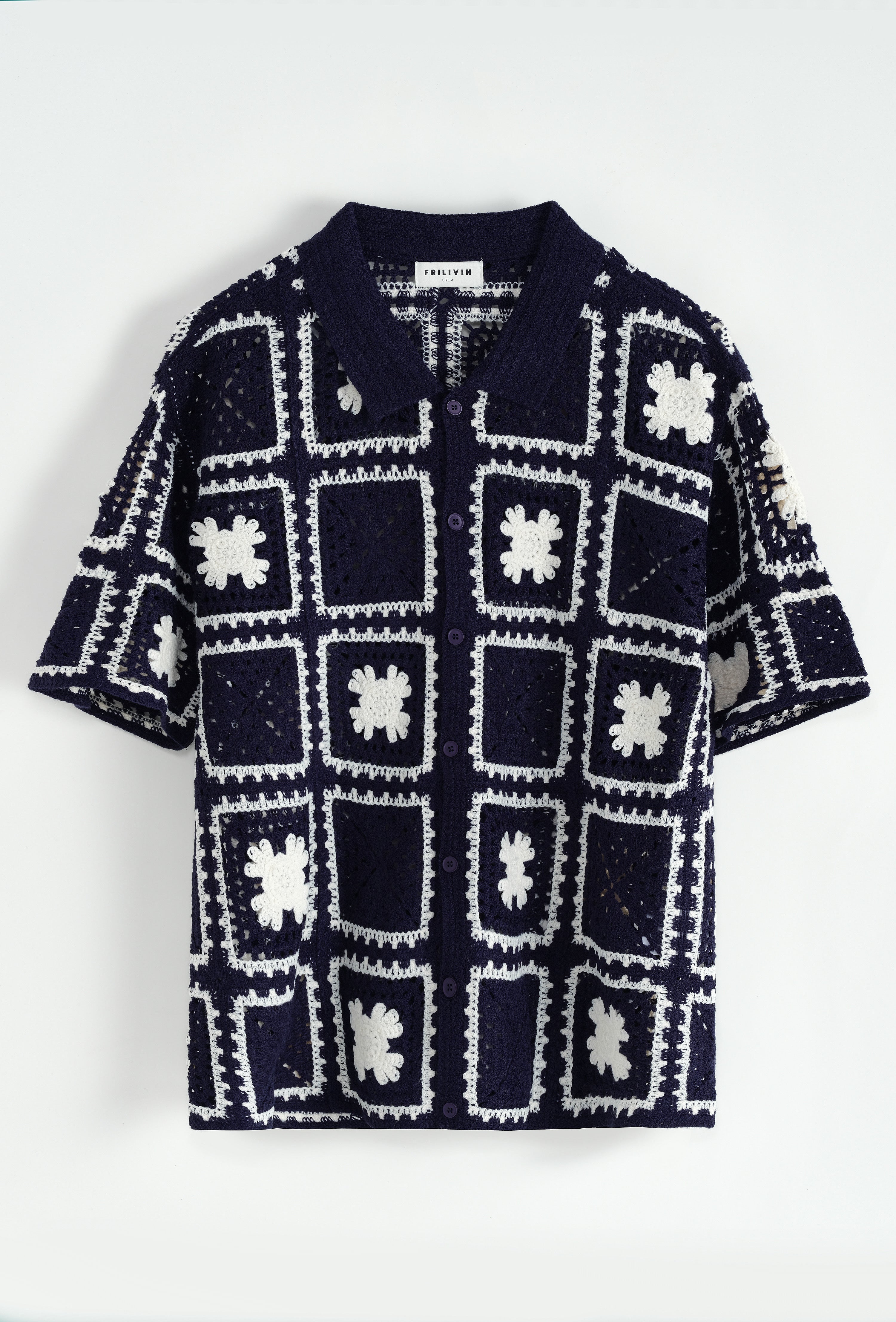Chemise crochet navy / blanc