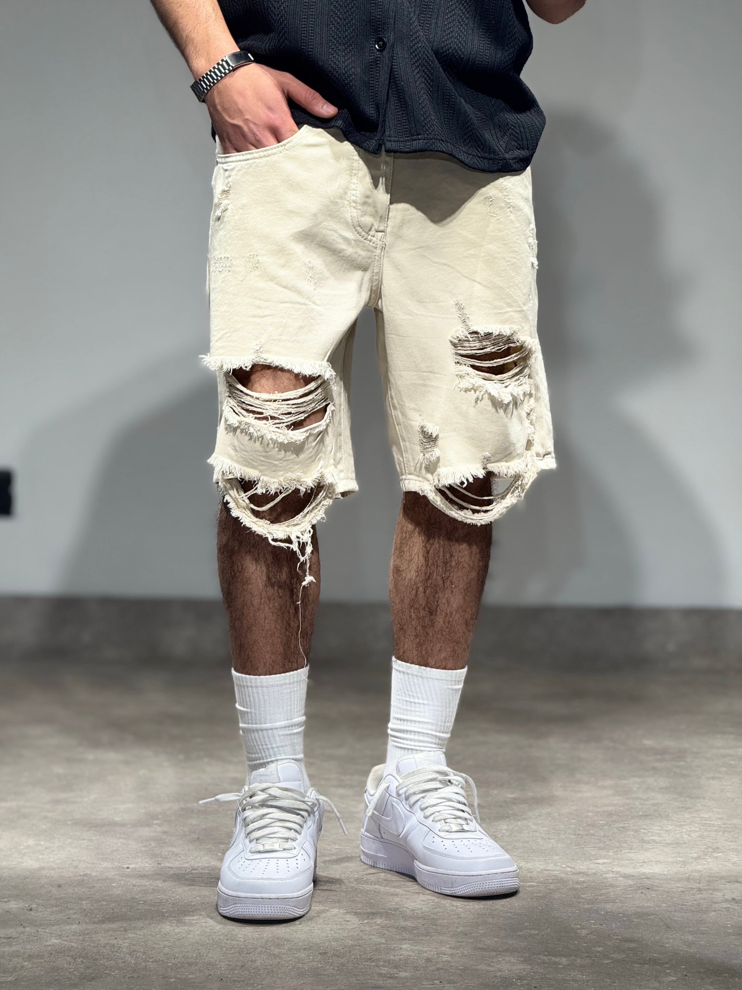 Short Jean destroy beige