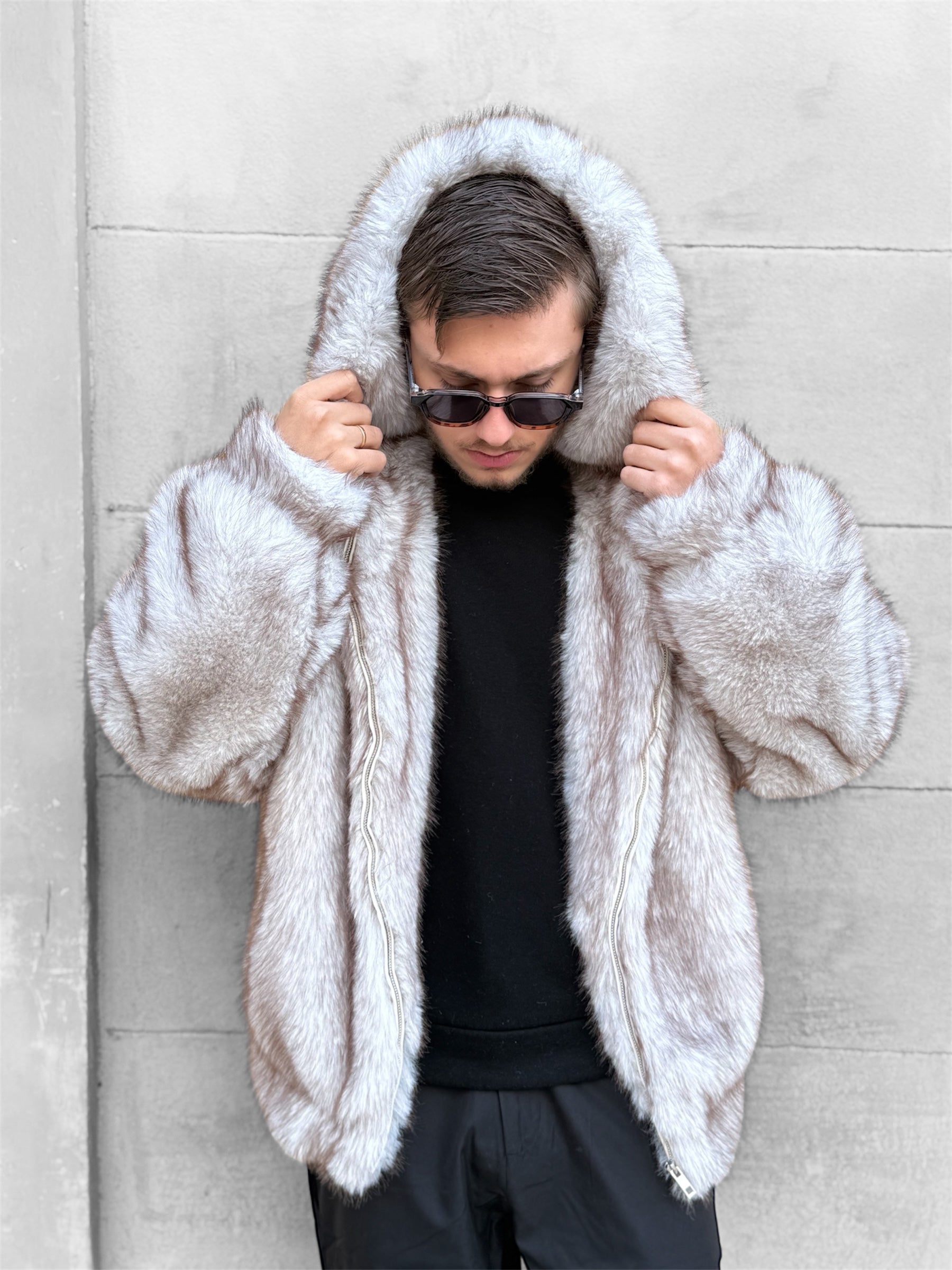 Veste fourrure beige/marron