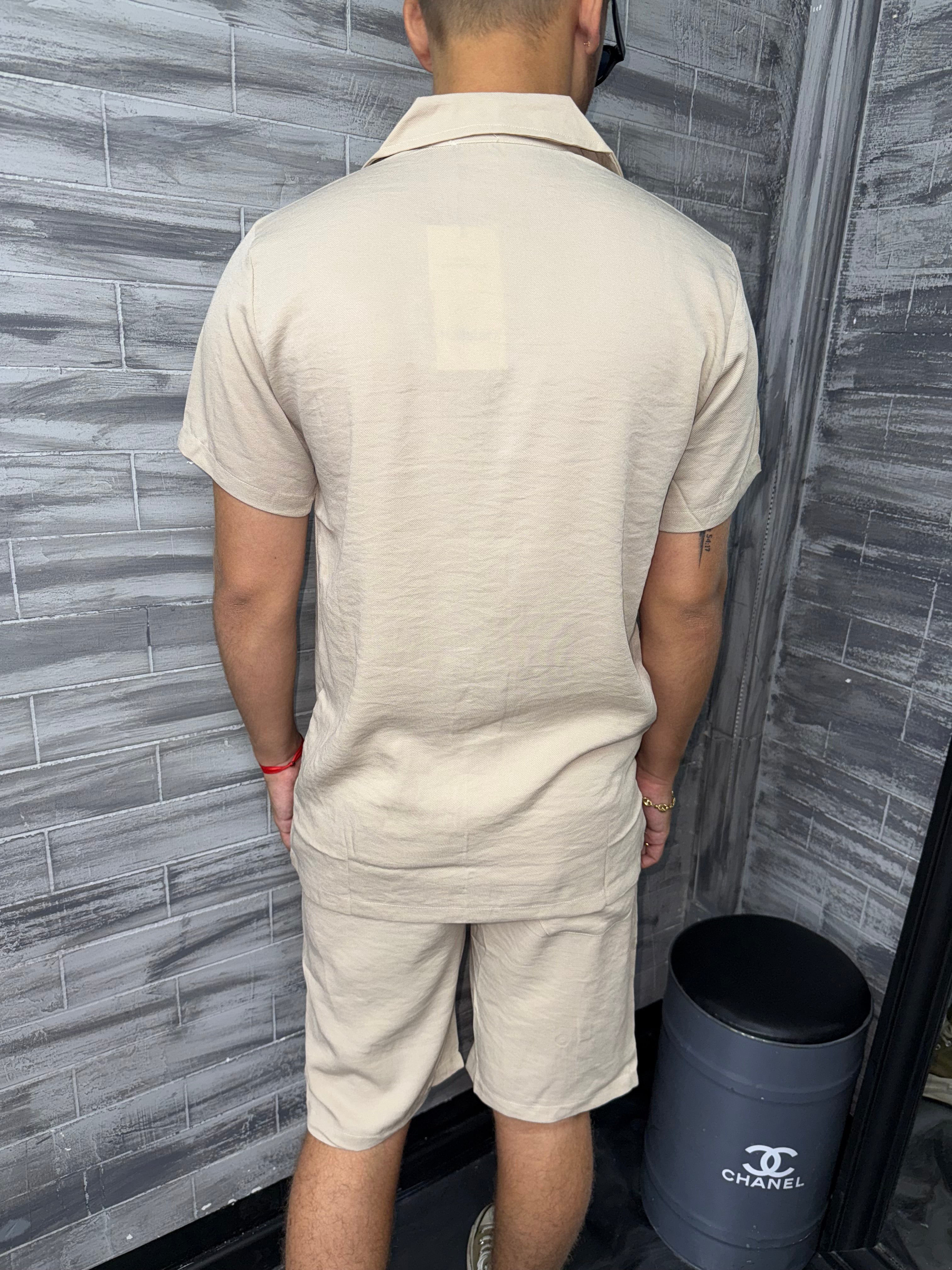 Ensemble Ibiza short + chemise beige