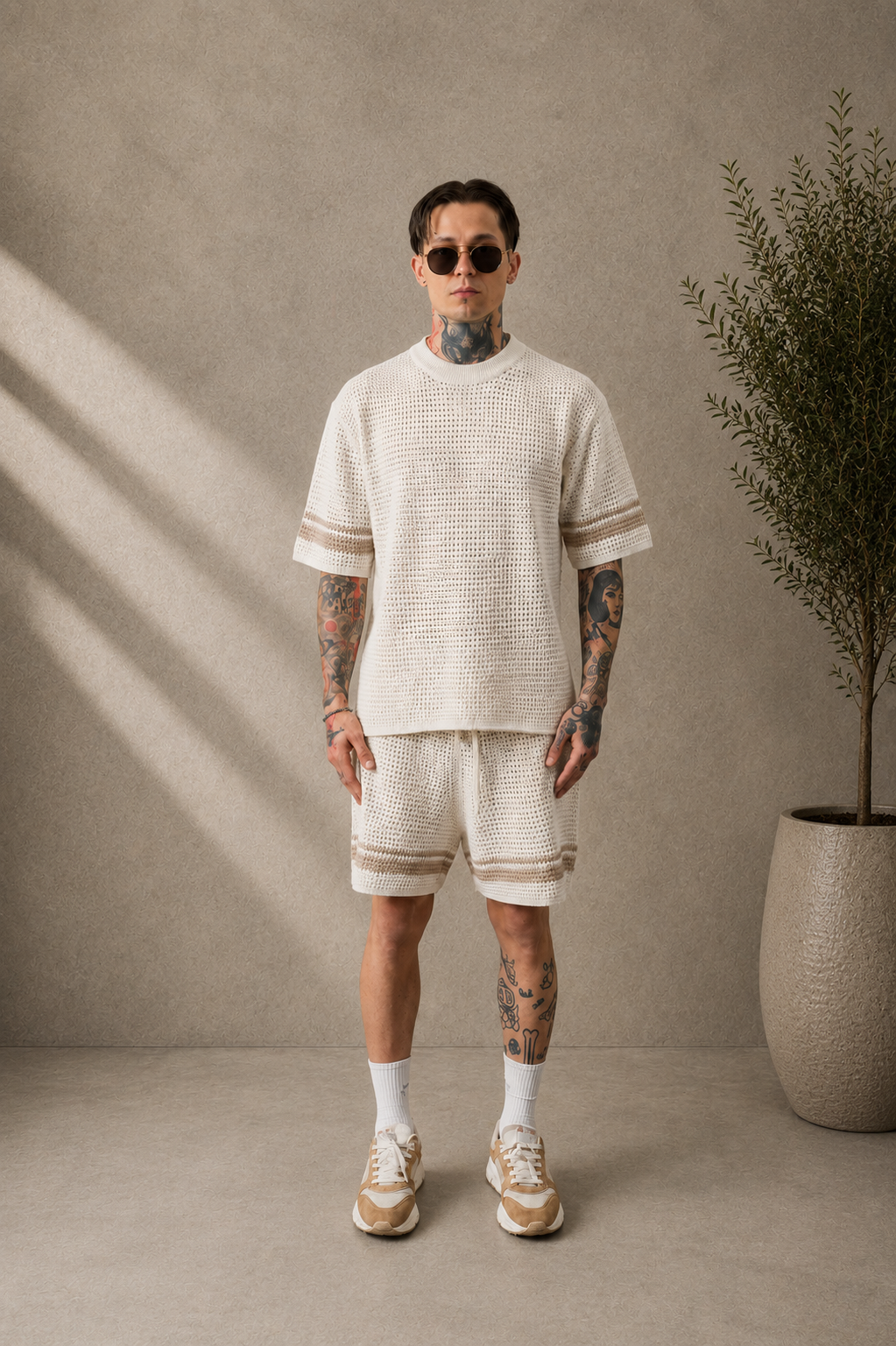 Ensemble short t-shirt maille blanc