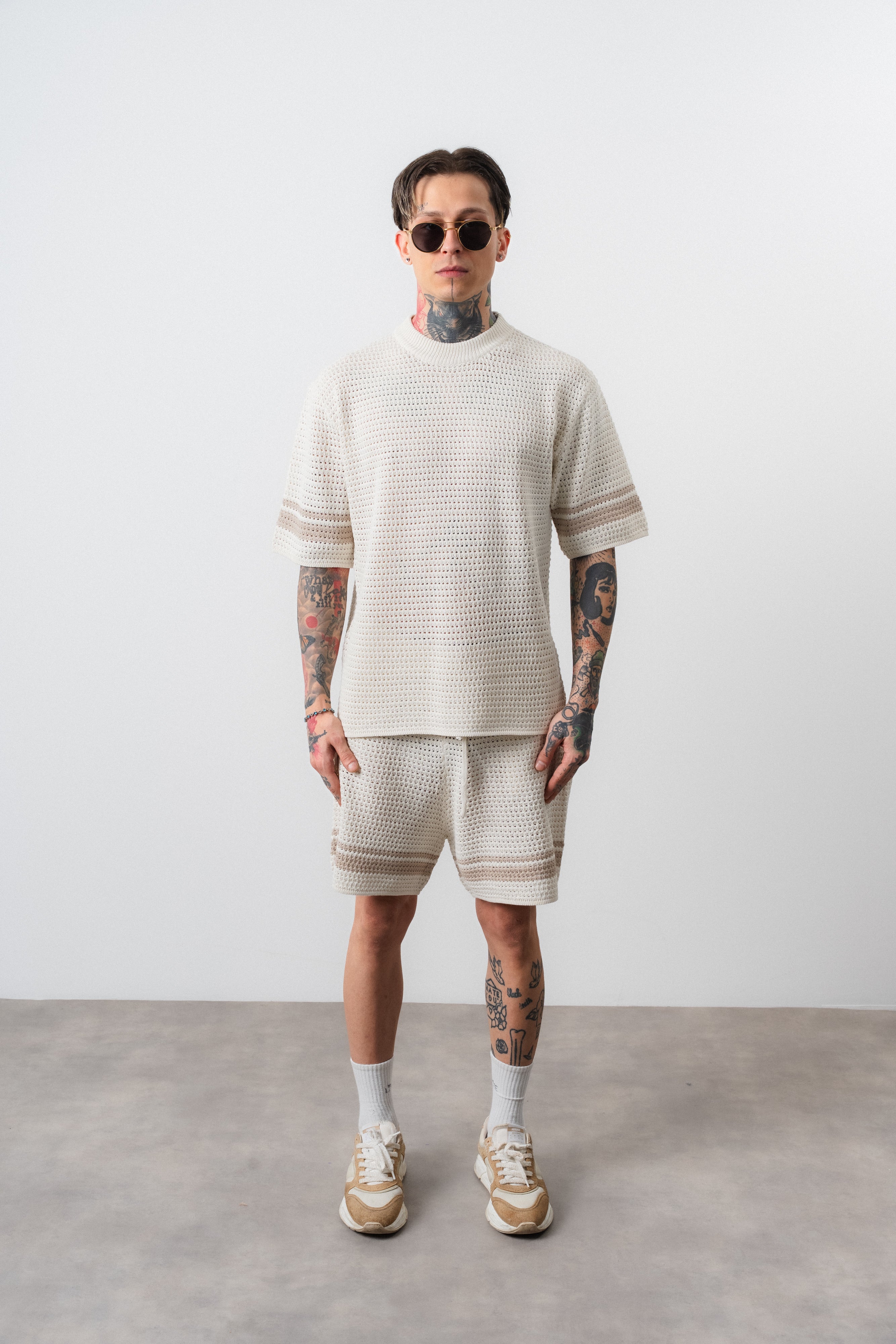 Ensemble short t-shirt maille blanc