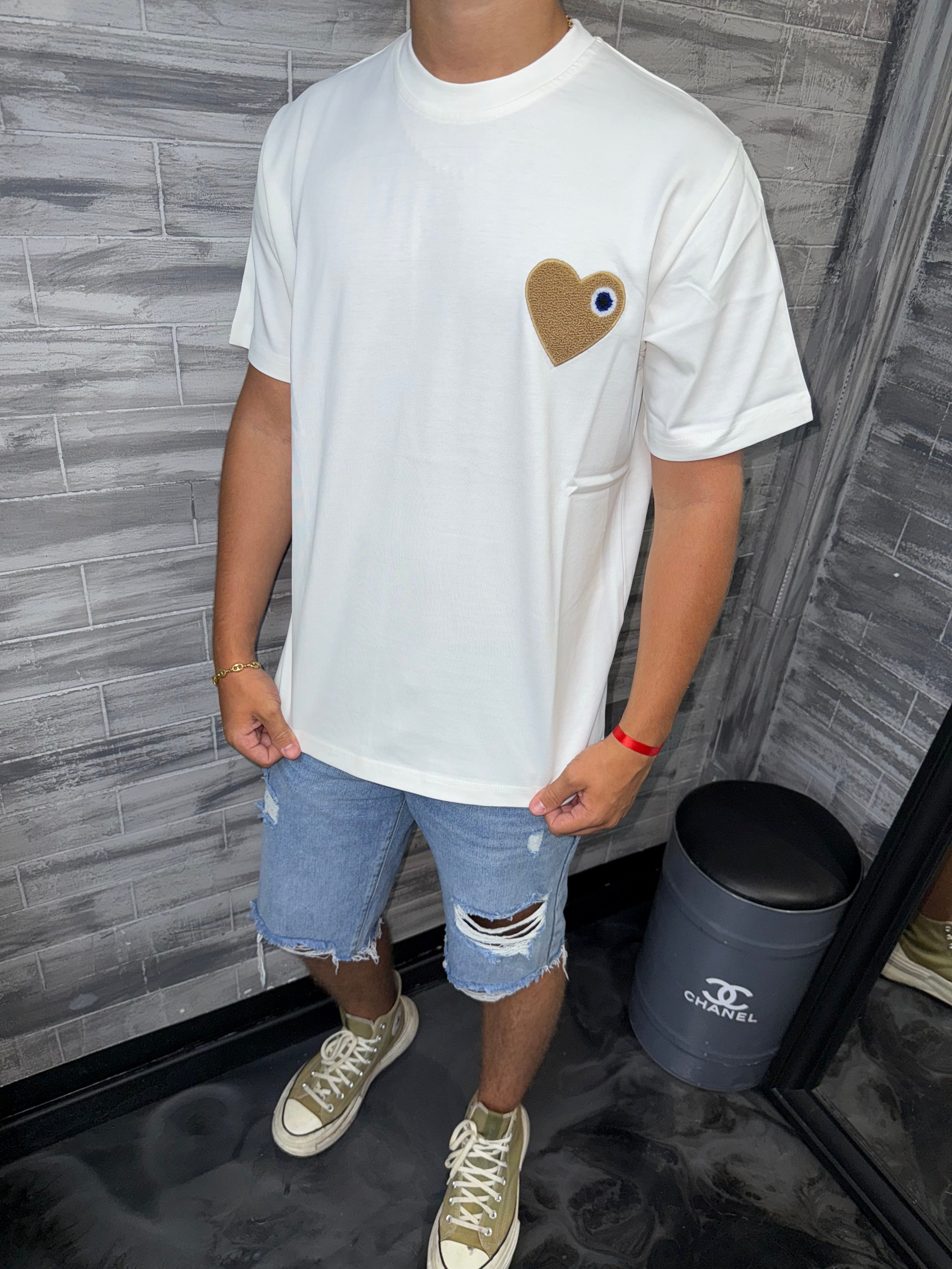 T-shirt Blanc cœur beige