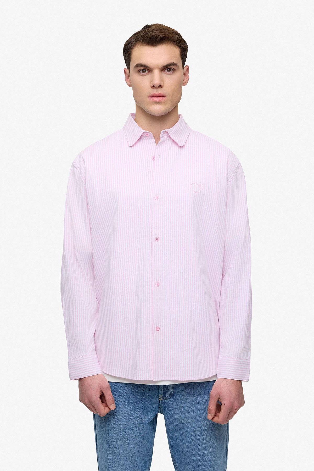 Chemise manche longue rayures rose / blanc