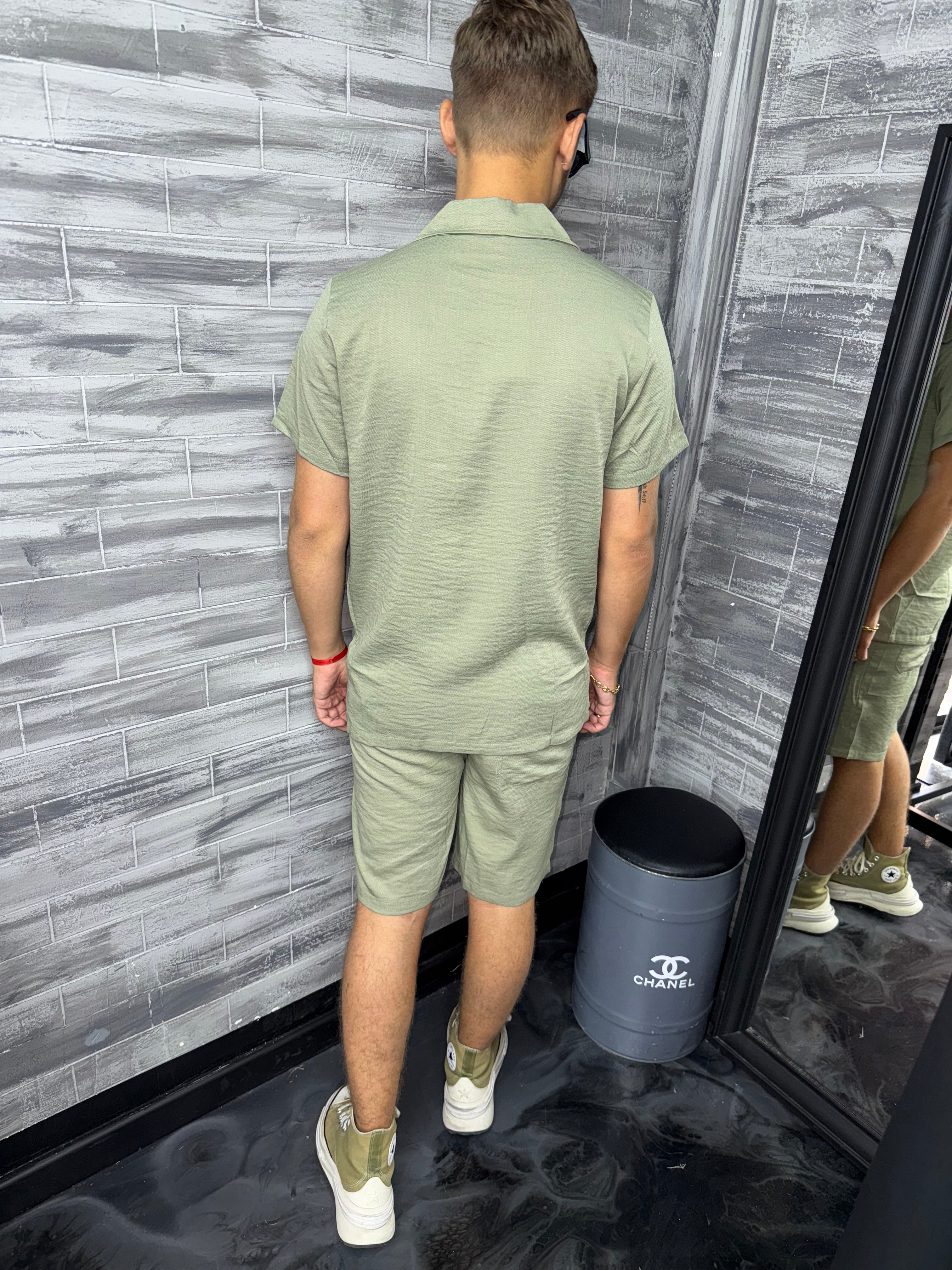 Ensemble Ibiza short + chemise kaki
