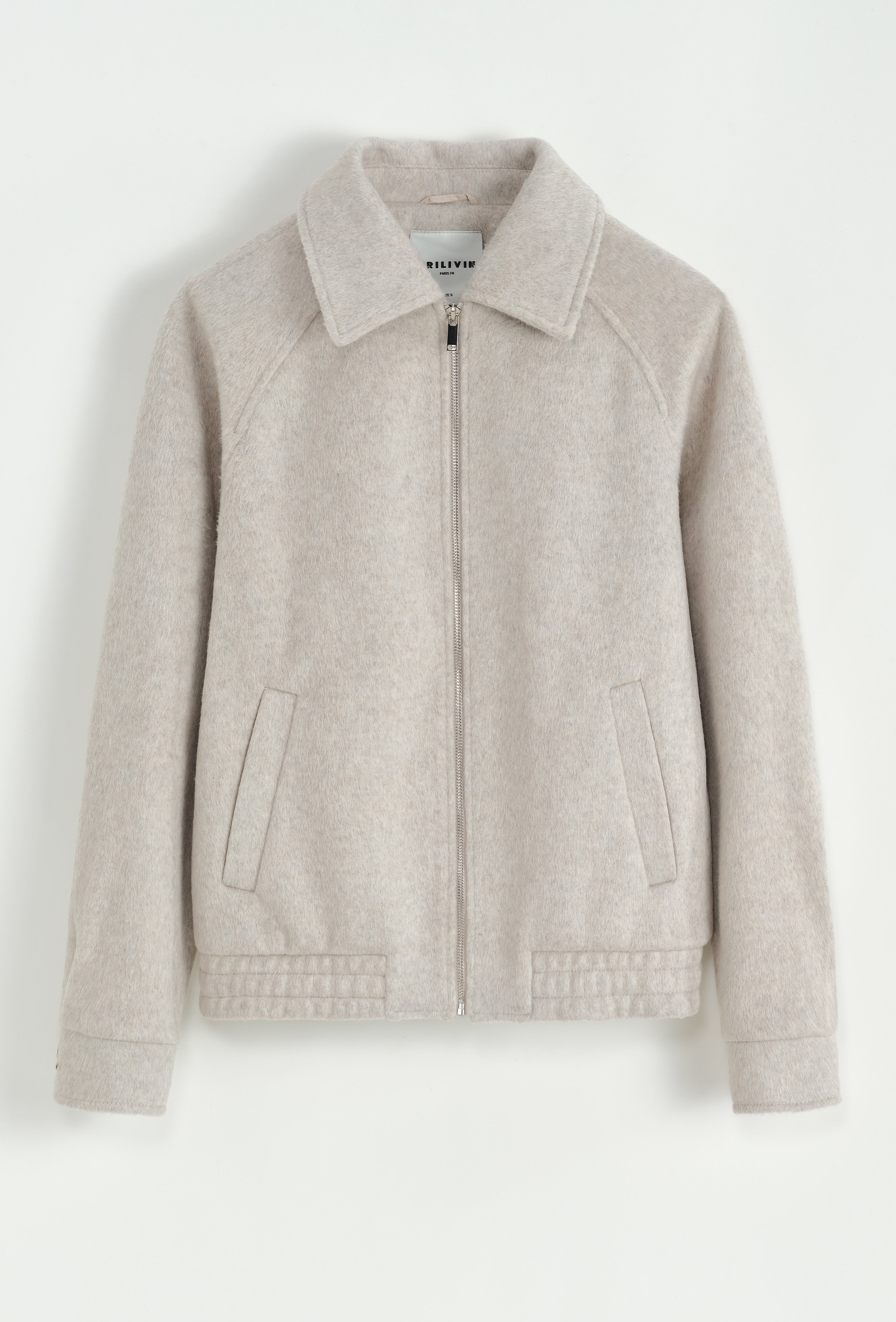Veste zipée beige en laine