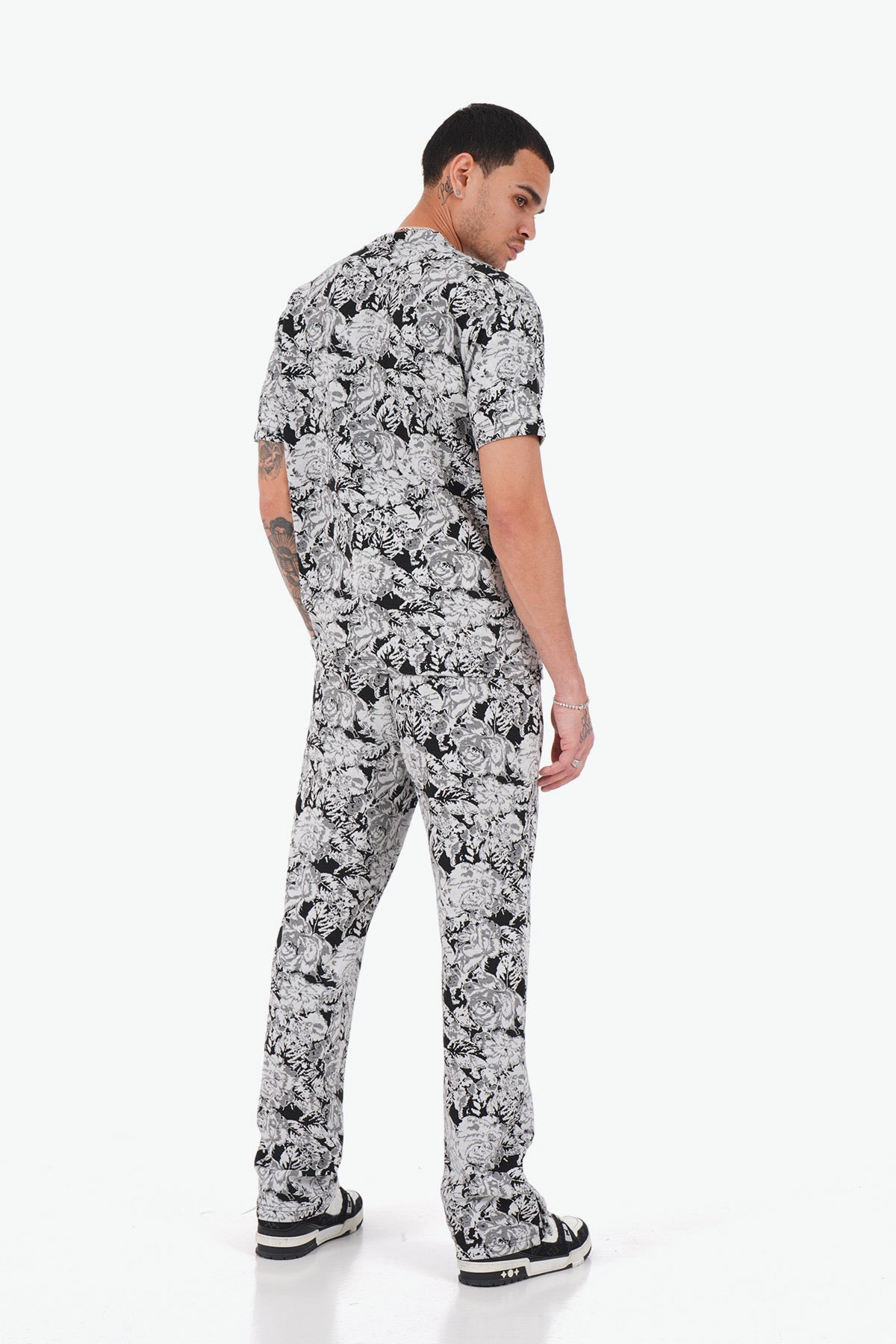 Pantalon motif noir gris blanc LL1114